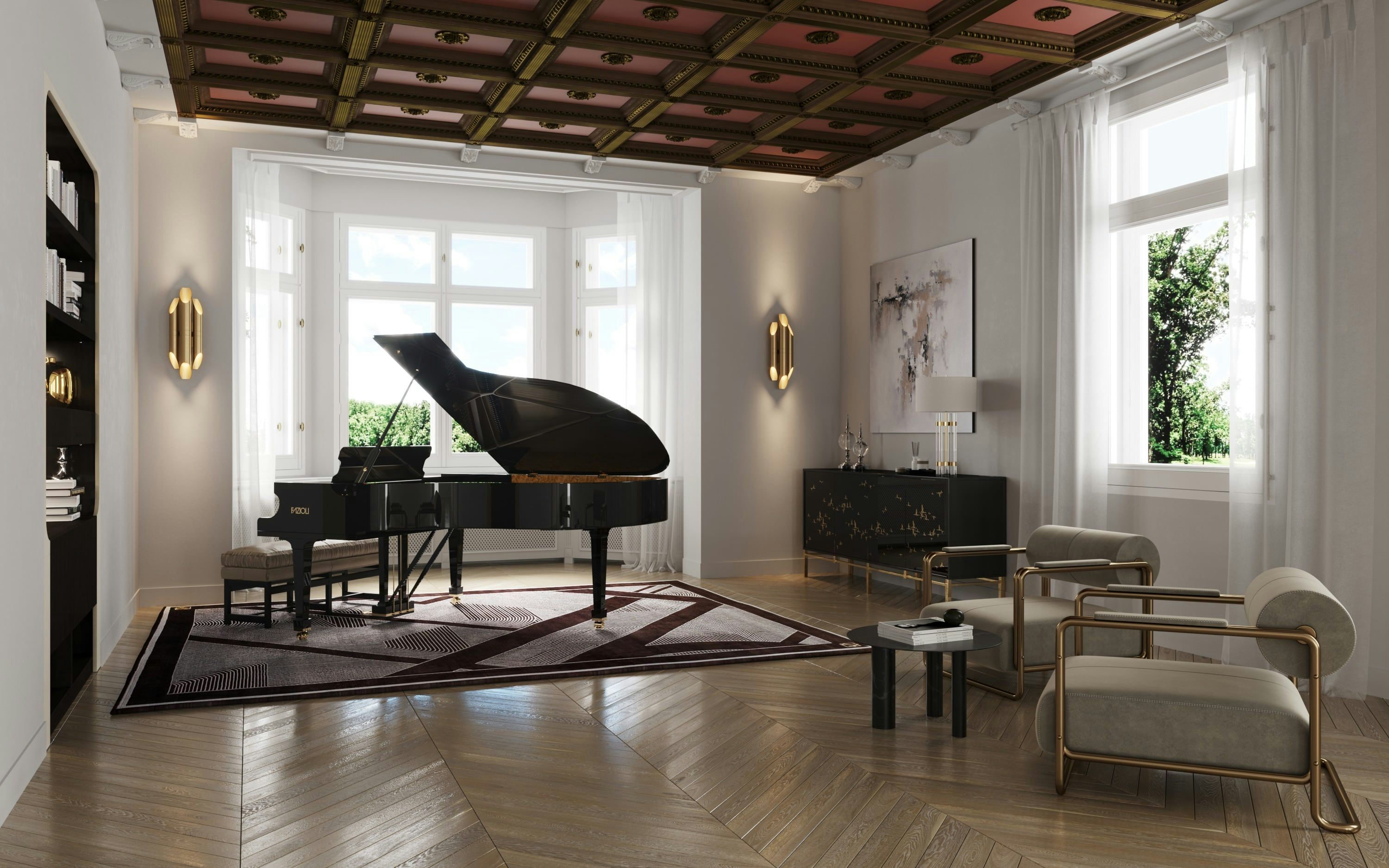 3D Interior Visualization of leisure space in renovated old built villa in Berlin Wannsee, Germany