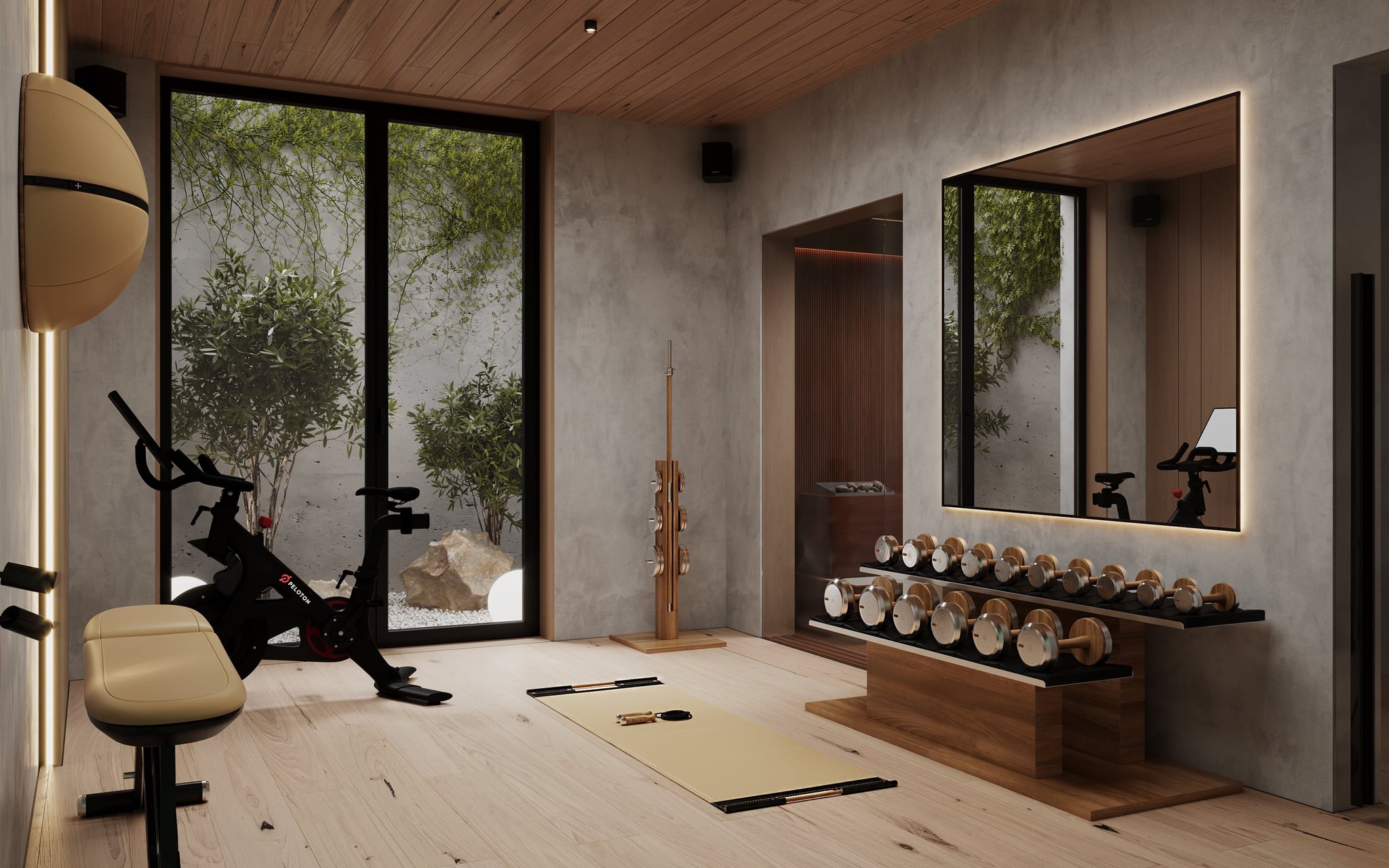 3D Architectural Visualization of home gym with sauna in private house Berlin, Germnay 3D Architectural Visualization of home gym with sauna in private house Berlin, Germnay