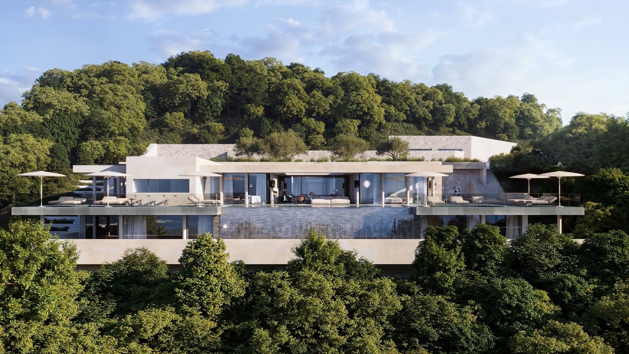 3D Exterior Rendering of the renovation of the luxury designer villa CanKoi on island Ibiza, Spain