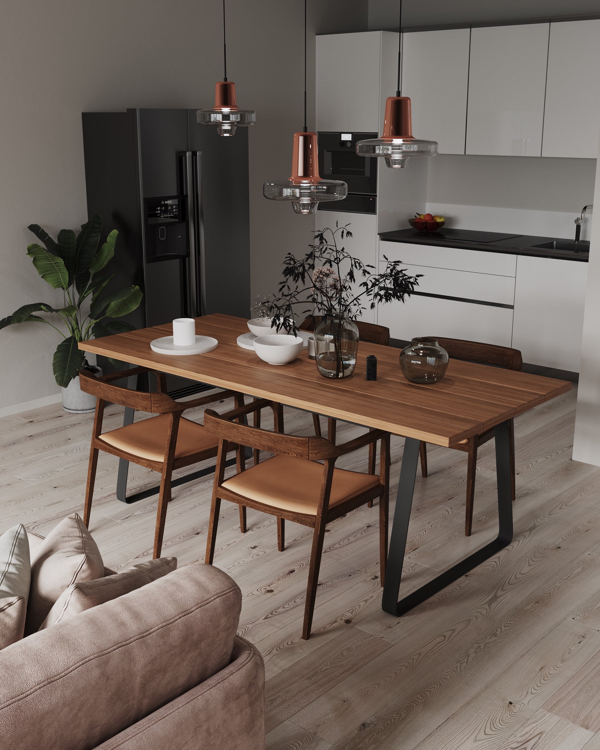 3D Architektur Visualisierung eines Essbereichs mit Küche am Berliner Alexanderplatz, Deutschland 3D Architektur Visualisierung eines Essbereichs mit Küche am Berliner Alexanderplatz, Deutschland