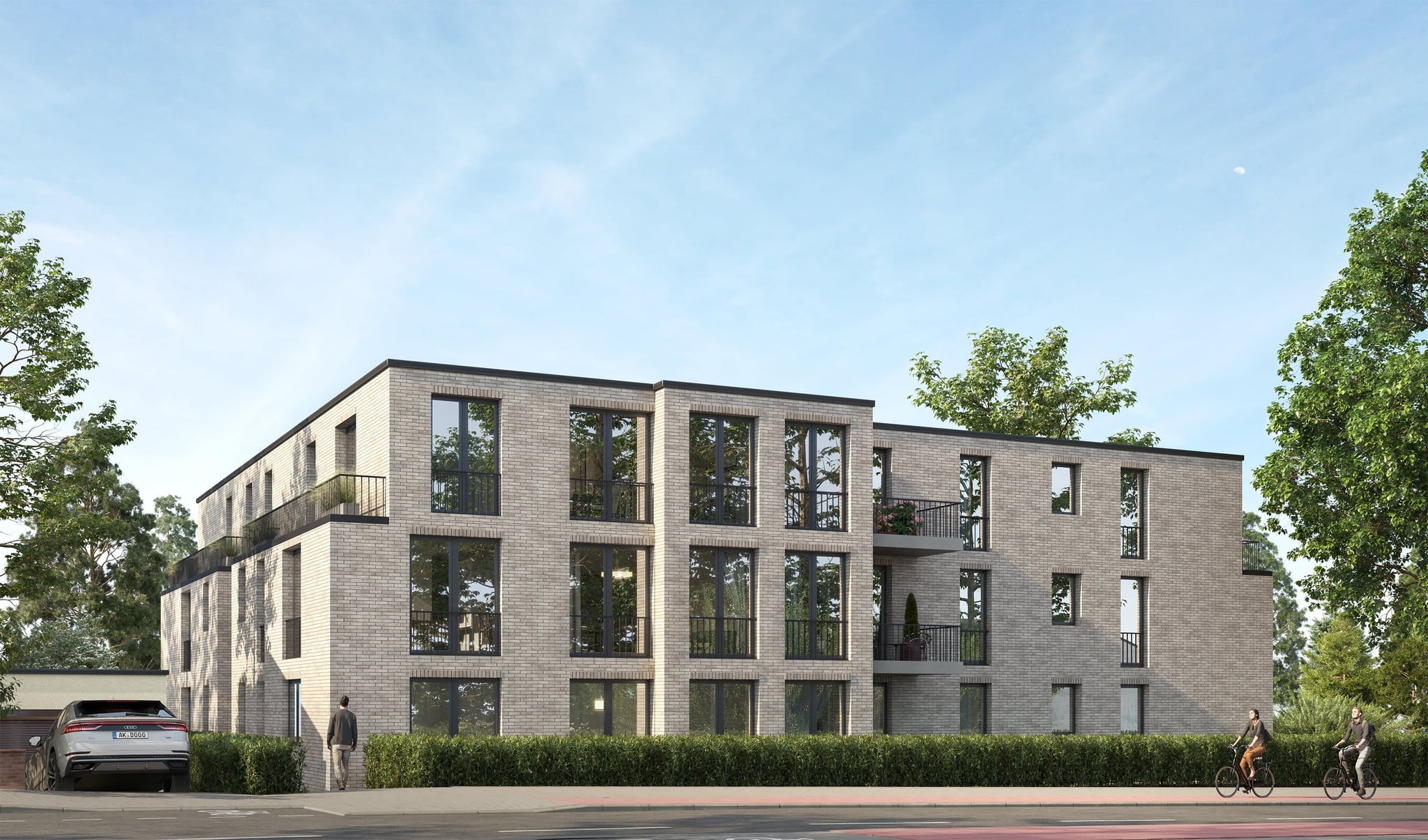 3D Außenvisualisierung des Neubaus eines Mehrfamilienhauses in Hamburg Schnelsen, Deutschland 3D Außenvisualisierung des Neubaus eines Mehrfamilienhauses in Hamburg Schnelsen, Deutschland