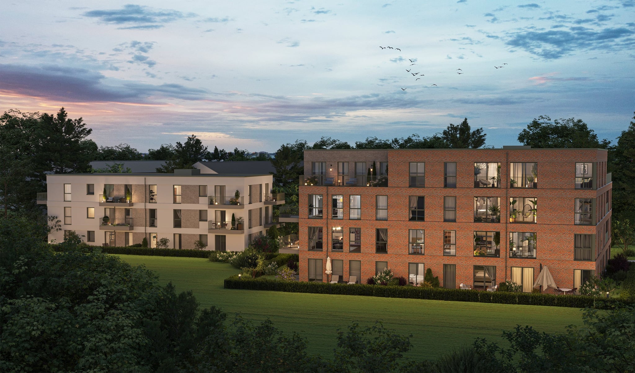 3D Architekturvisualisierung von Neubau Mehrfamilienhäusern mit Garten in der Osdorfer Landstraße Hamburg Deutschland 3D Architekturvisualisierung von Neubau Mehrfamilienhäusern mit Garten in der Osdorfer Landstraße Hamburg Deutschland