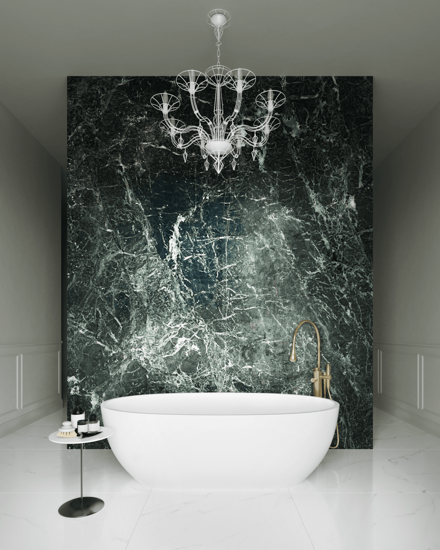 3D Rendering des Badezimmers mit freistehender Badewanne in der historischen Altbau Wohnung in Hamburg, Deutschland 3D Rendering des Badezimmers mit freistehender Badewanne in der historischen Altbau Wohnung in Hamburg, Deutschland