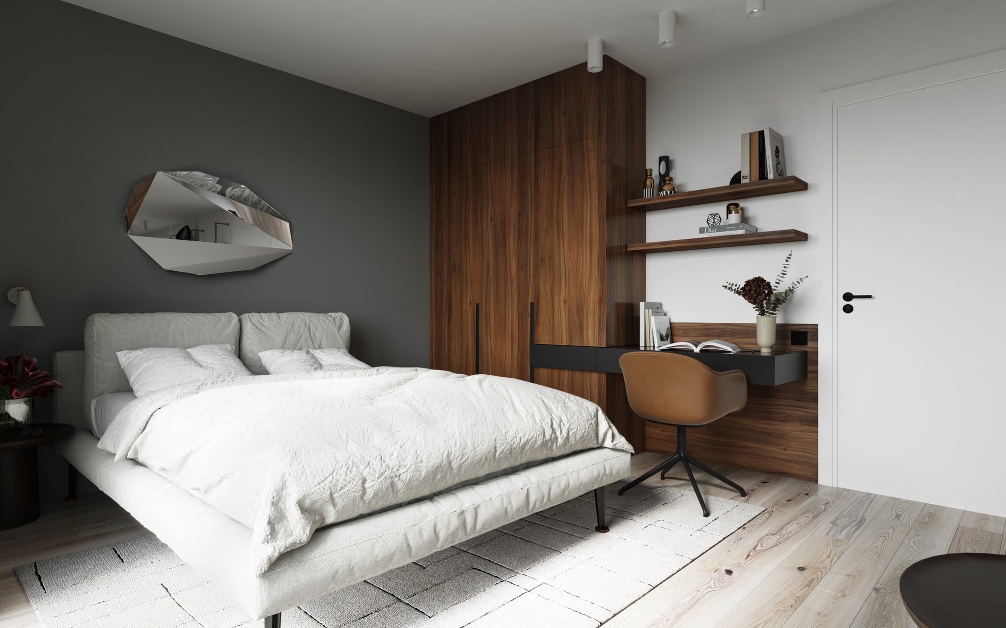 3D Interior Visualization of bedroom space in penthouse flat in multifamily house in Hamburg Eimsbüttel, Germany 3D Interior Visualization of bedroom space in penthouse flat in multifamily house in Hamburg Eimsbüttel, Germany