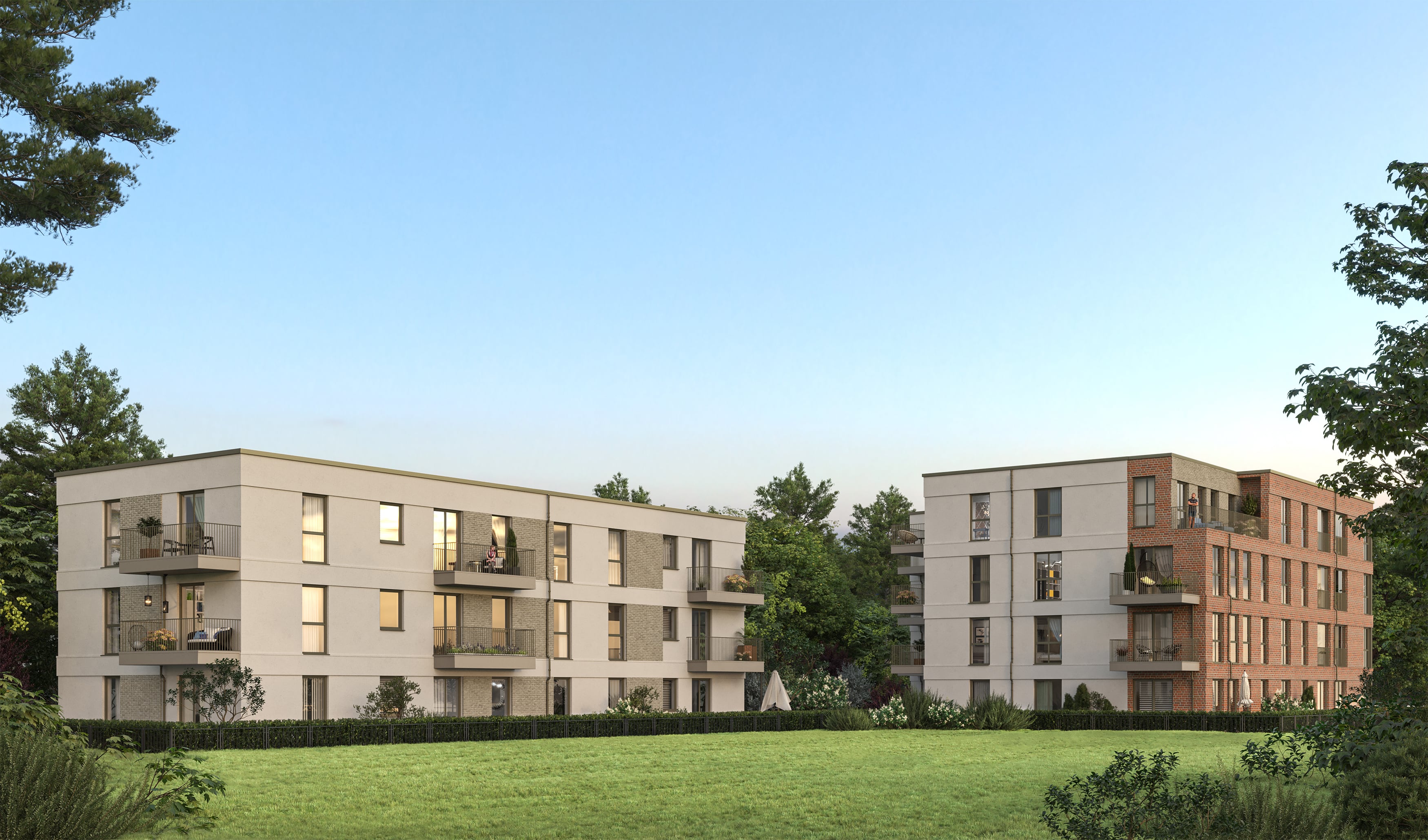 3D Außenvisualisierung zweier neu gebauter Mehrfamilienhäuser mit Gemeinschaftsraum in der Osdorfer Landstraße Hamburg Deutschland 3D Außenvisualisierung zweier neu gebauter Mehrfamilienhäuser mit Gemeinschaftsraum in der Osdorfer Landstraße Hamburg Deutschland