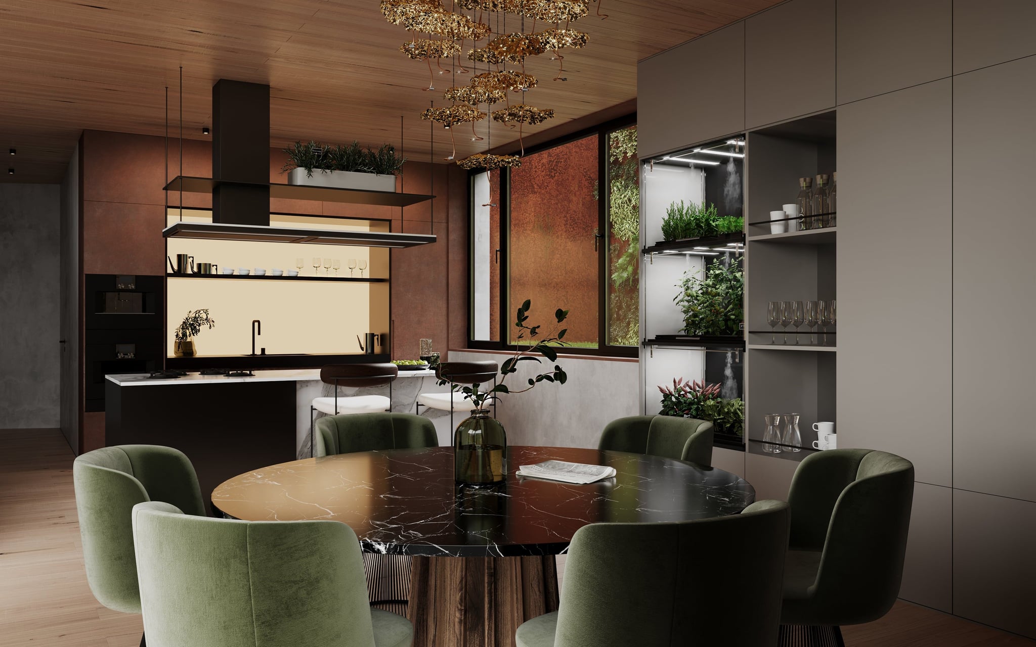 3D Interior Visualization of dining room and kitchen with hydroponics in private house Berlin, Germnay 3D Interior Visualization of dining room and kitchen with hydroponics in private house Berlin, Germnay