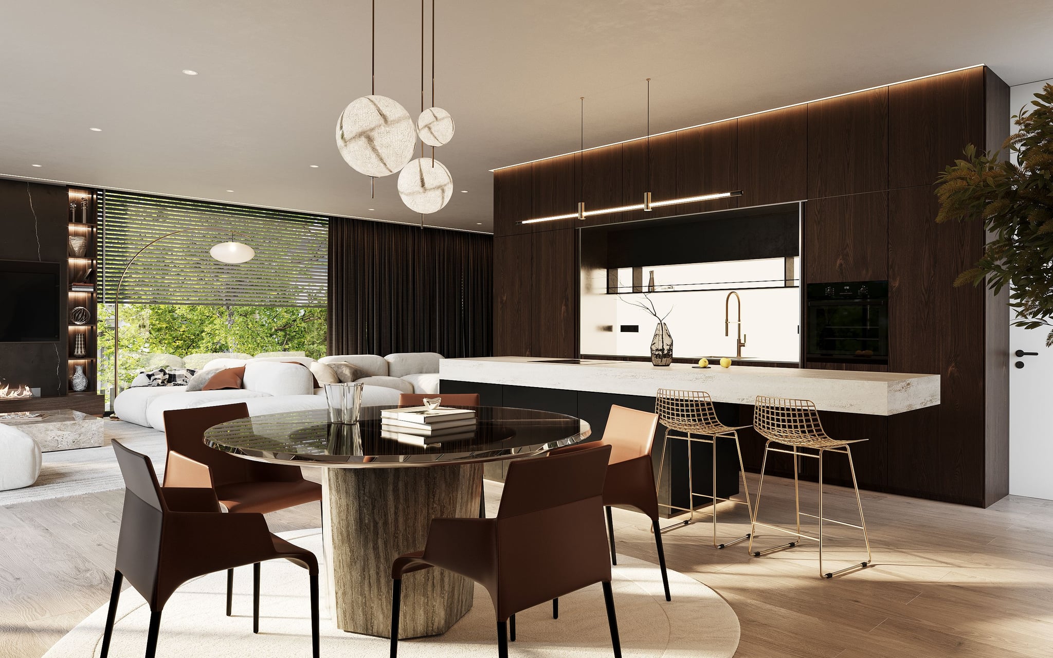 Stilvolle Küche und Essbereich in der Trabener-Wohnung, mit eleganten Schränken, hochwertigen Geräten und einer großzügigen Aufteilung. Stilvolle Küche und Essbereich in der Trabener-Wohnung, mit eleganten Schränken, hochwertigen Geräten und einer großzügigen Aufteilung.