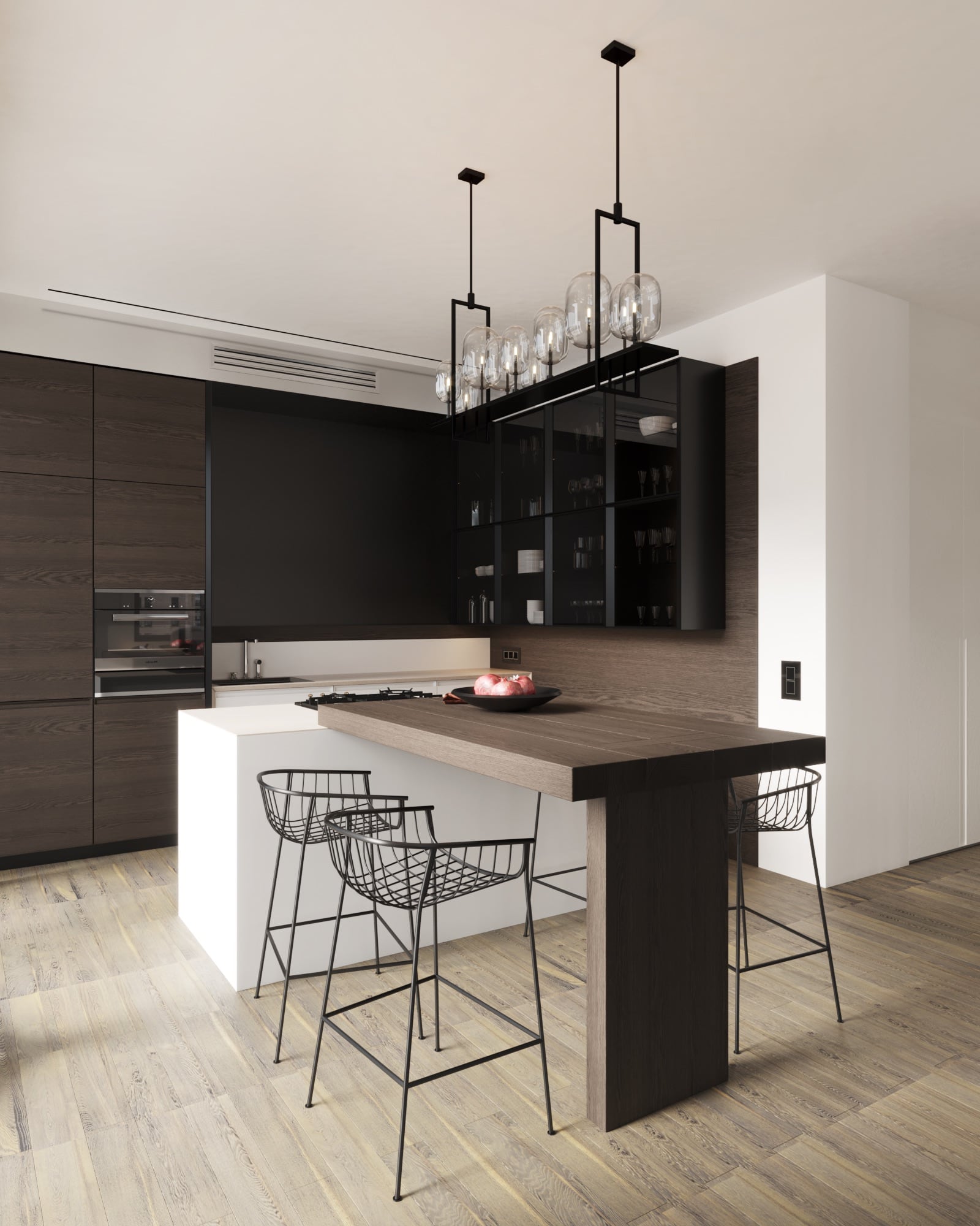 3D architectural visualization of kitchen space in a minimalistic apartment in Berlin 3D architectural visualization of kitchen space in a minimalistic apartment in Berlin