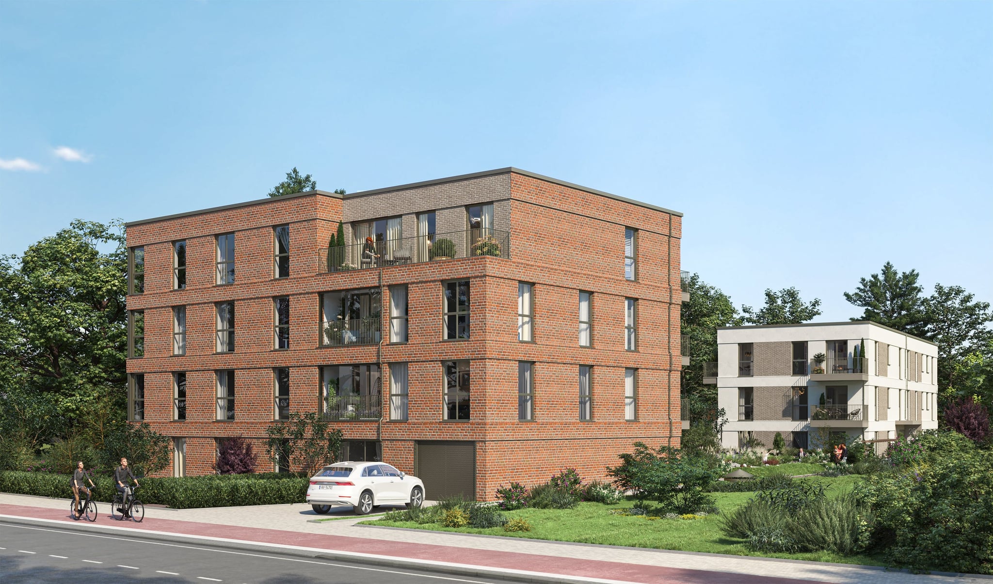 3D Außen Visualisierung neuer Mehrfamilienhäuser mit Gemeinschaftsgarten in der Osdorfer Landstraße Hamburg Deutschland 3D Außen Visualisierung neuer Mehrfamilienhäuser mit Gemeinschaftsgarten in der Osdorfer Landstraße Hamburg Deutschland