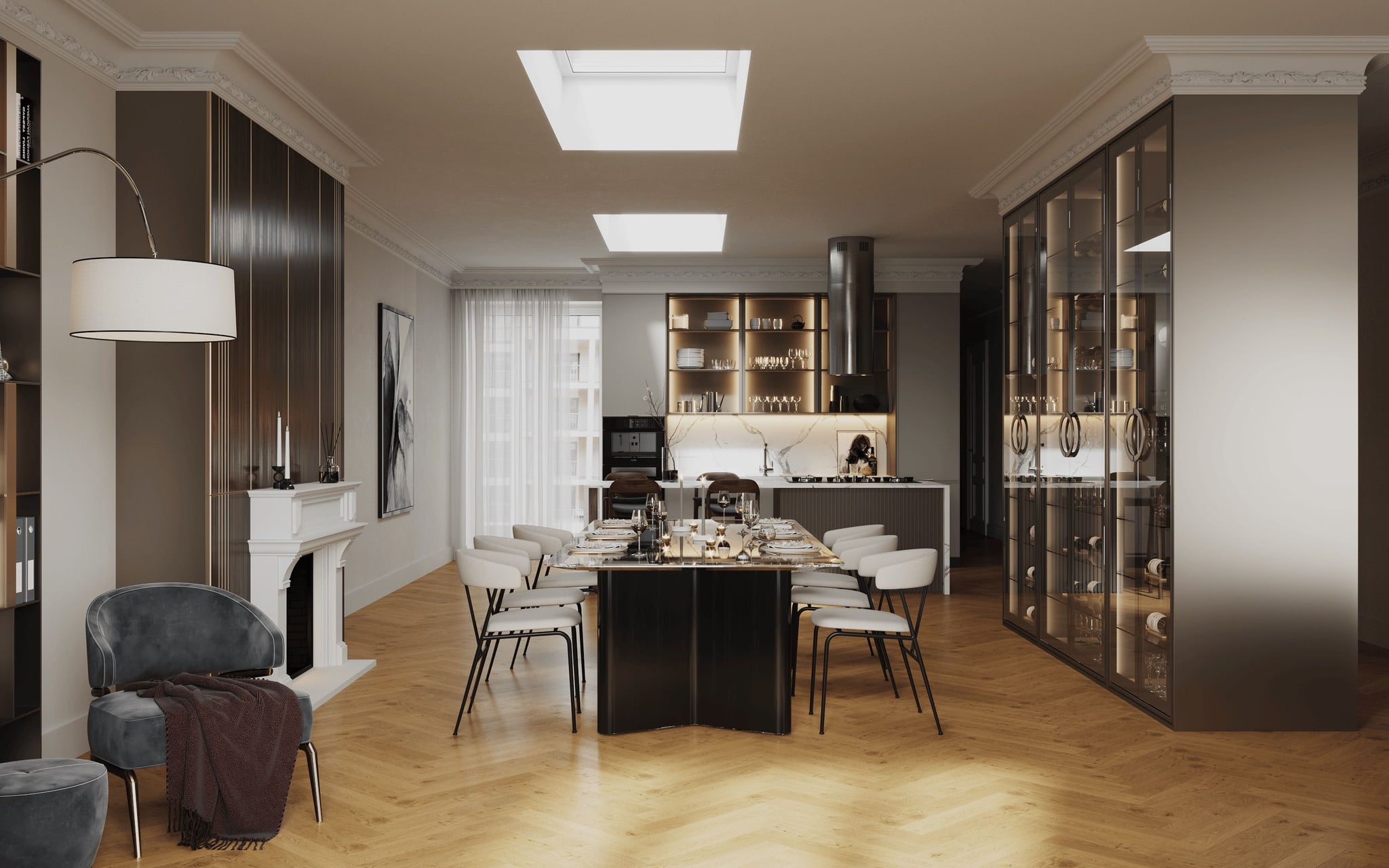 3D Interior Visualization of renovation of living room in old building apartment, Hamburg Germany 3D Interior Visualization of renovation of living room in old building apartment, Hamburg Germany
