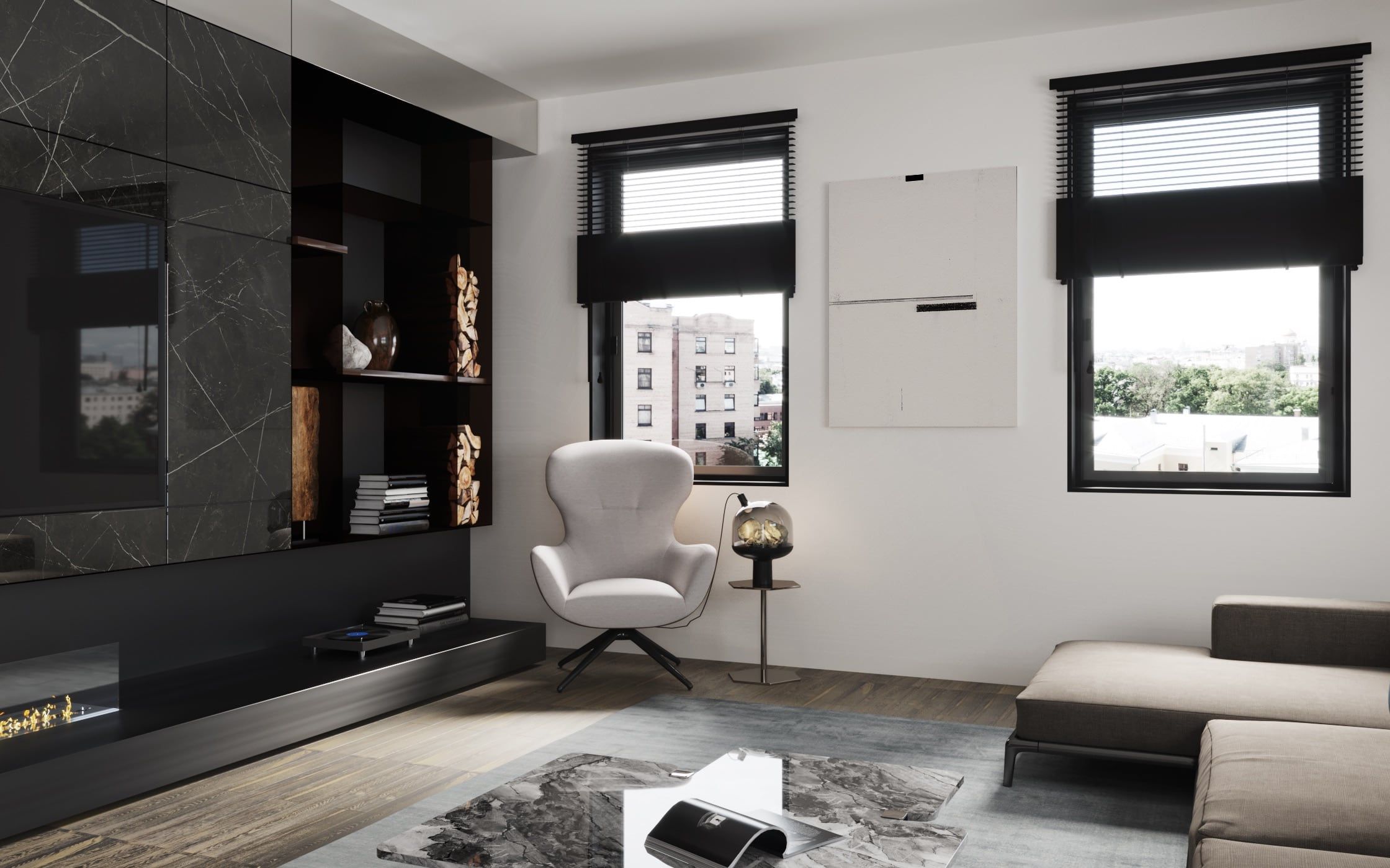 3D Interior Visaulization of minimalistic living room in Berlin apartment 3D Interior Visaulization of minimalistic living room in Berlin apartment
