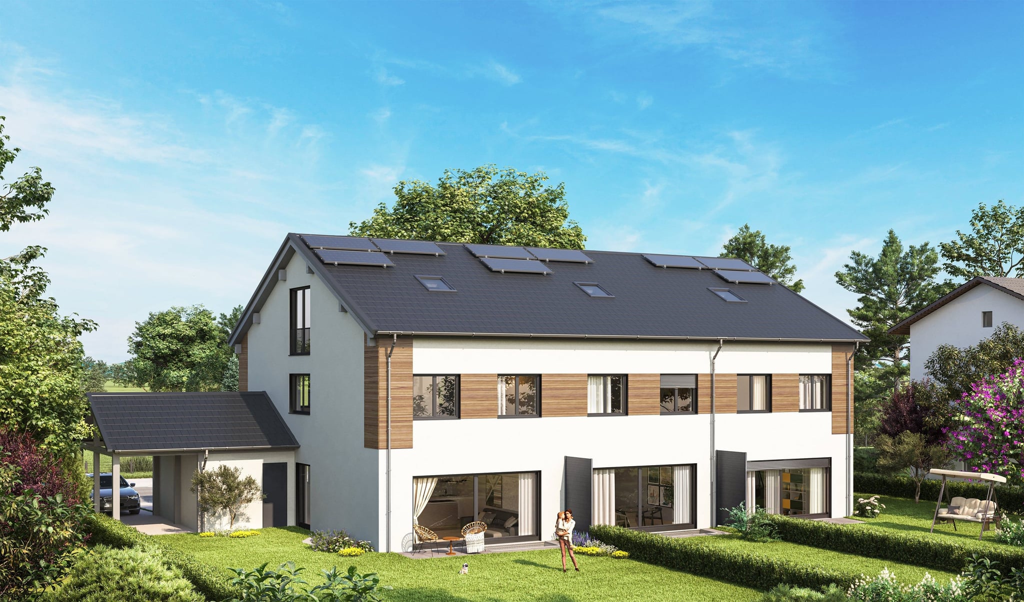 3D Visualization architectural of a townhouse with private gardens in Bahnstrasse Munich Germany 3D Visualization architectural of a townhouse with private gardens in Bahnstrasse Munich Germany
