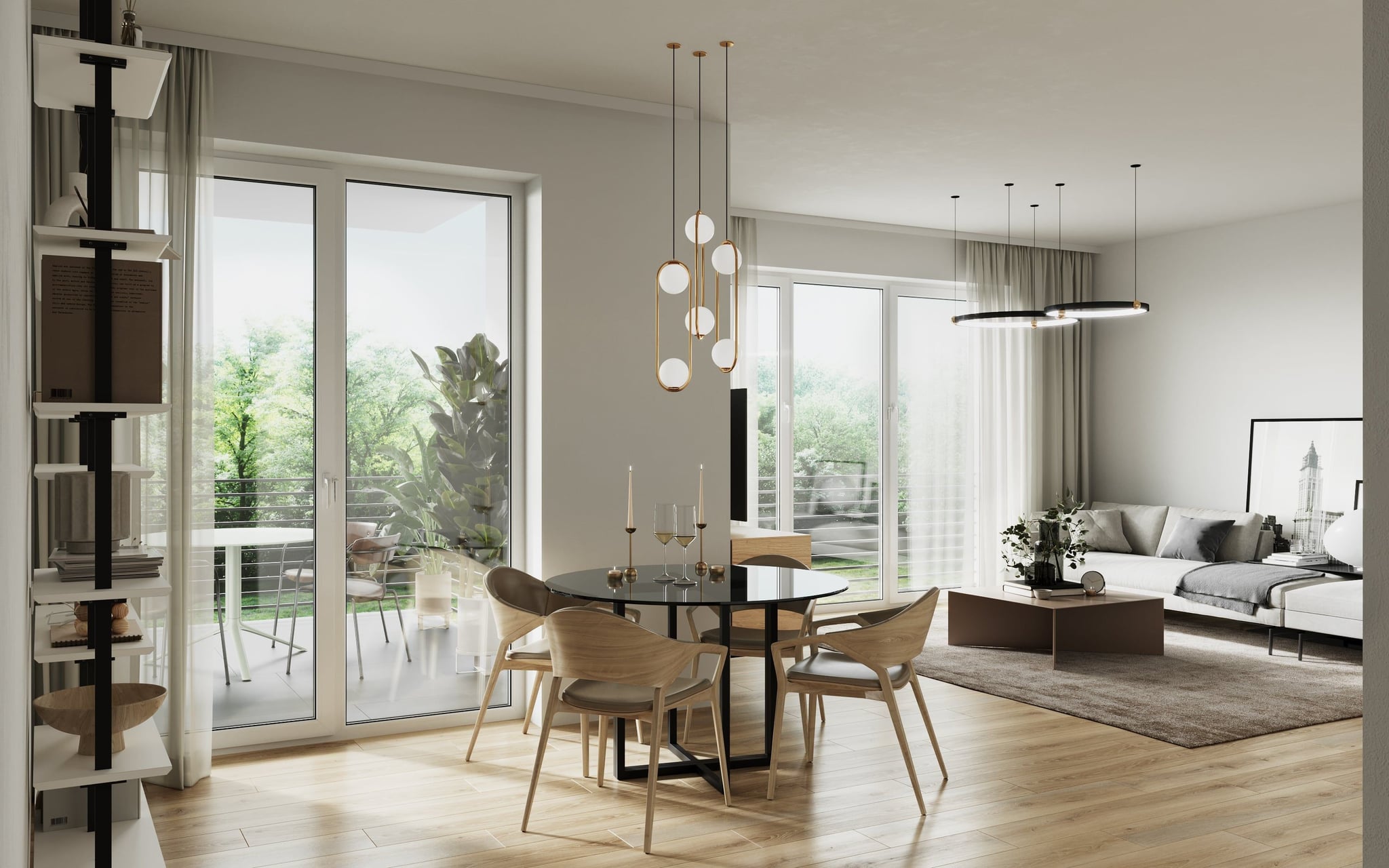 3D Interior Visualization oof living room with dining area and access to the balcony in Frohmestraße Hamburg Germany 3D Interior Visualization oof living room with dining area and access to the balcony in Frohmestraße Hamburg Germany
