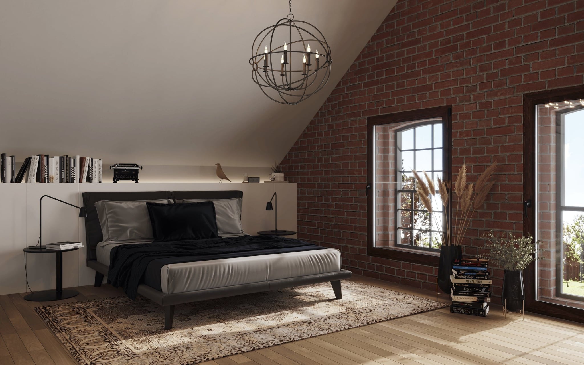 3D Interior Visualization of master berdor in renovated historical property in loft style, Germany 3D Interior Visualization of master berdor in renovated historical property in loft style, Germany