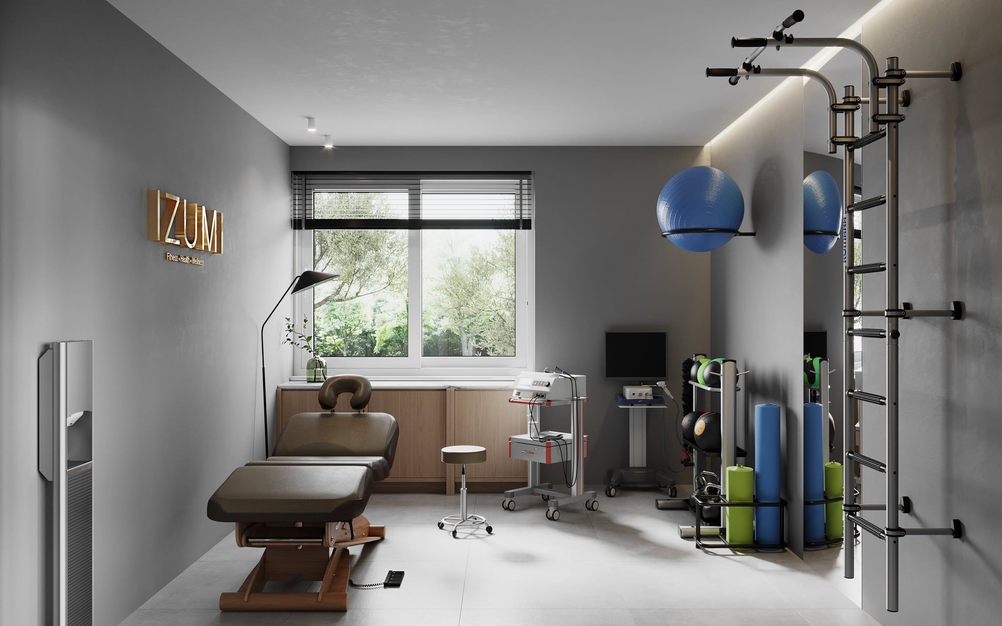 3D Visualisierung des Reha Kabinetts des Wellness Studios in Villingen-Schwenningen, Deutschland 3D Visualisierung des Reha Kabinetts des Wellness Studios in Villingen-Schwenningen, Deutschland