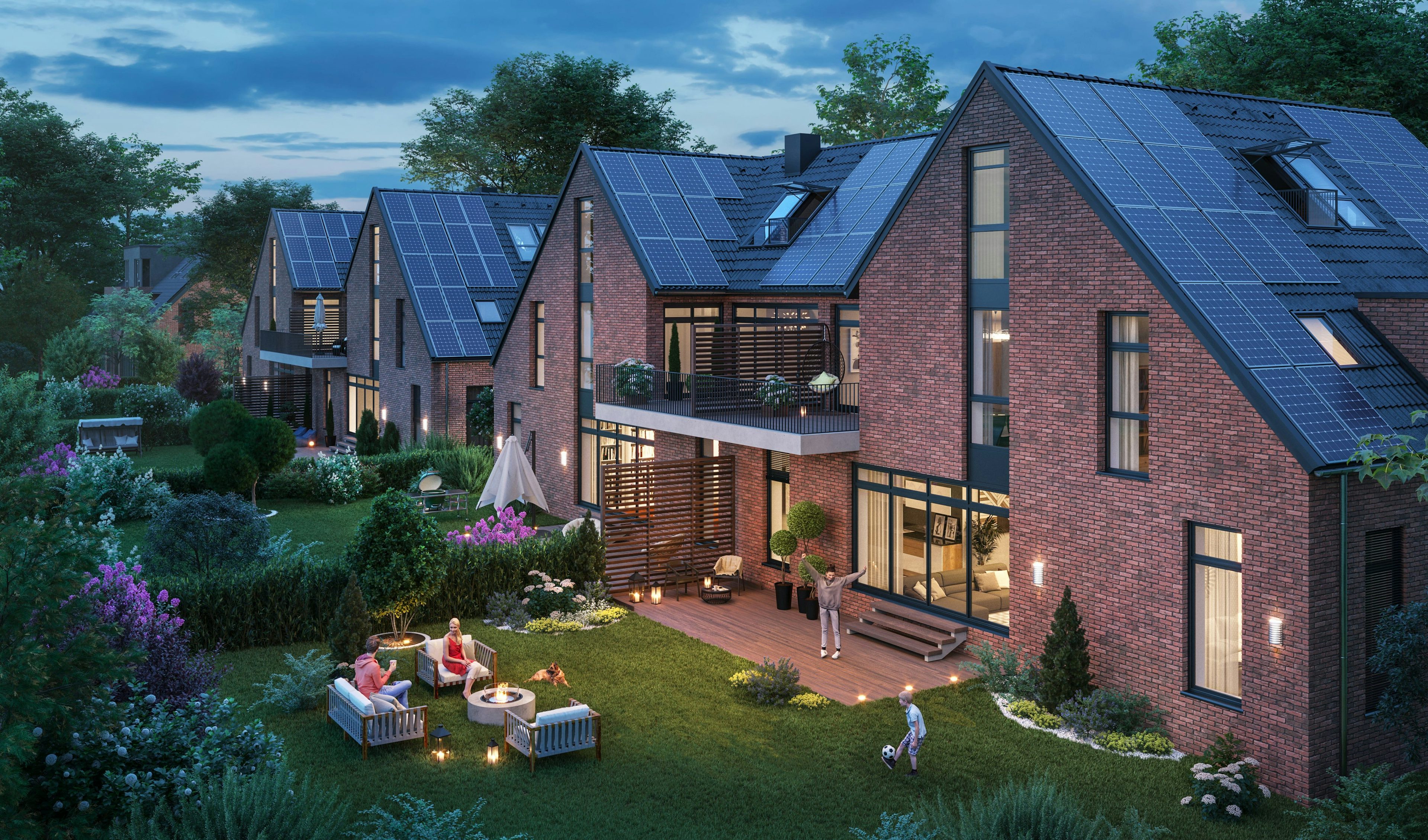 3D Exterior Visualization double family house with backyard Hamburg Germany