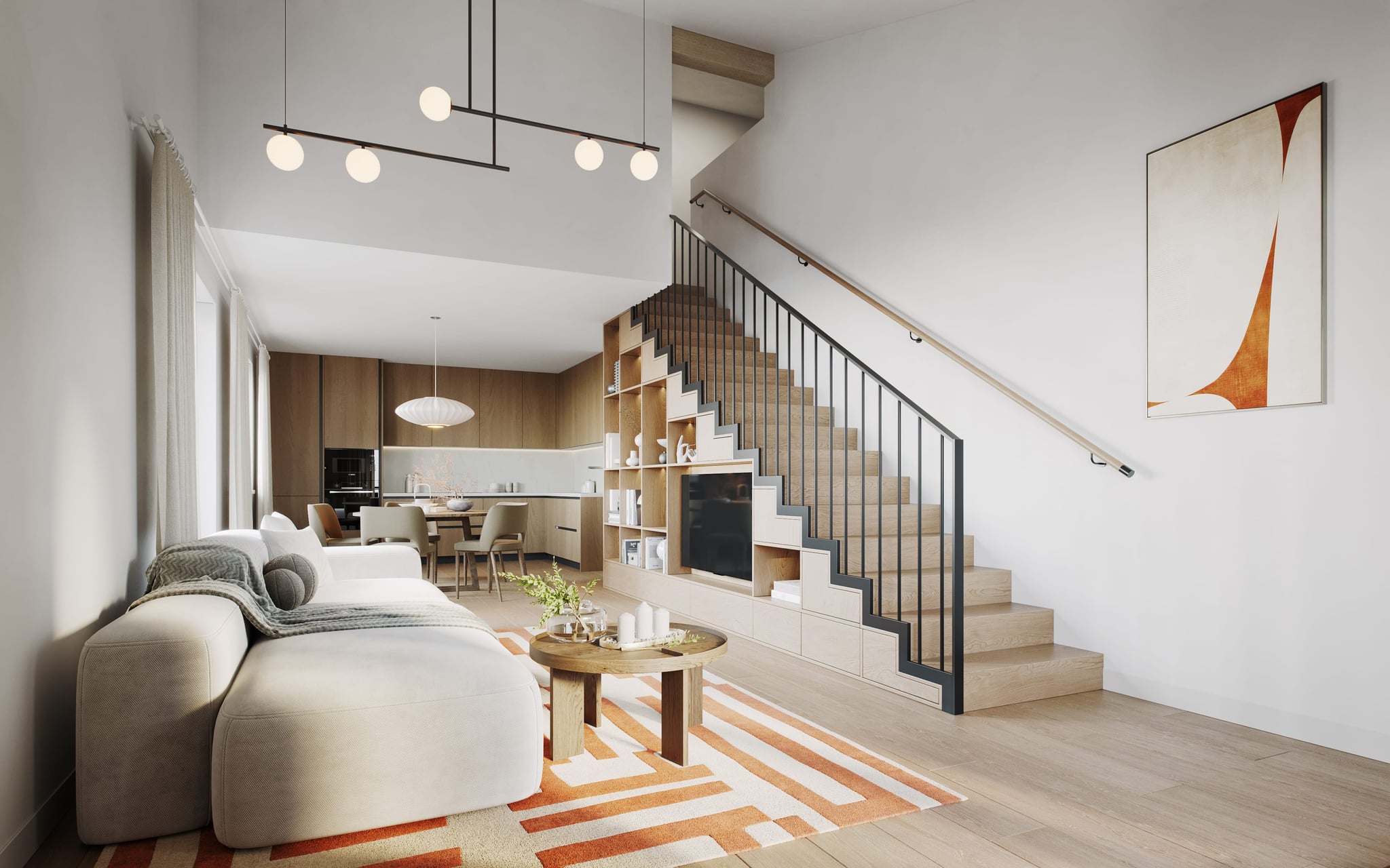 Maisonette-Wohnbereich mit offener Treppe im Zenznhof Maisonette-Wohnbereich mit offener Treppe im Zenznhof