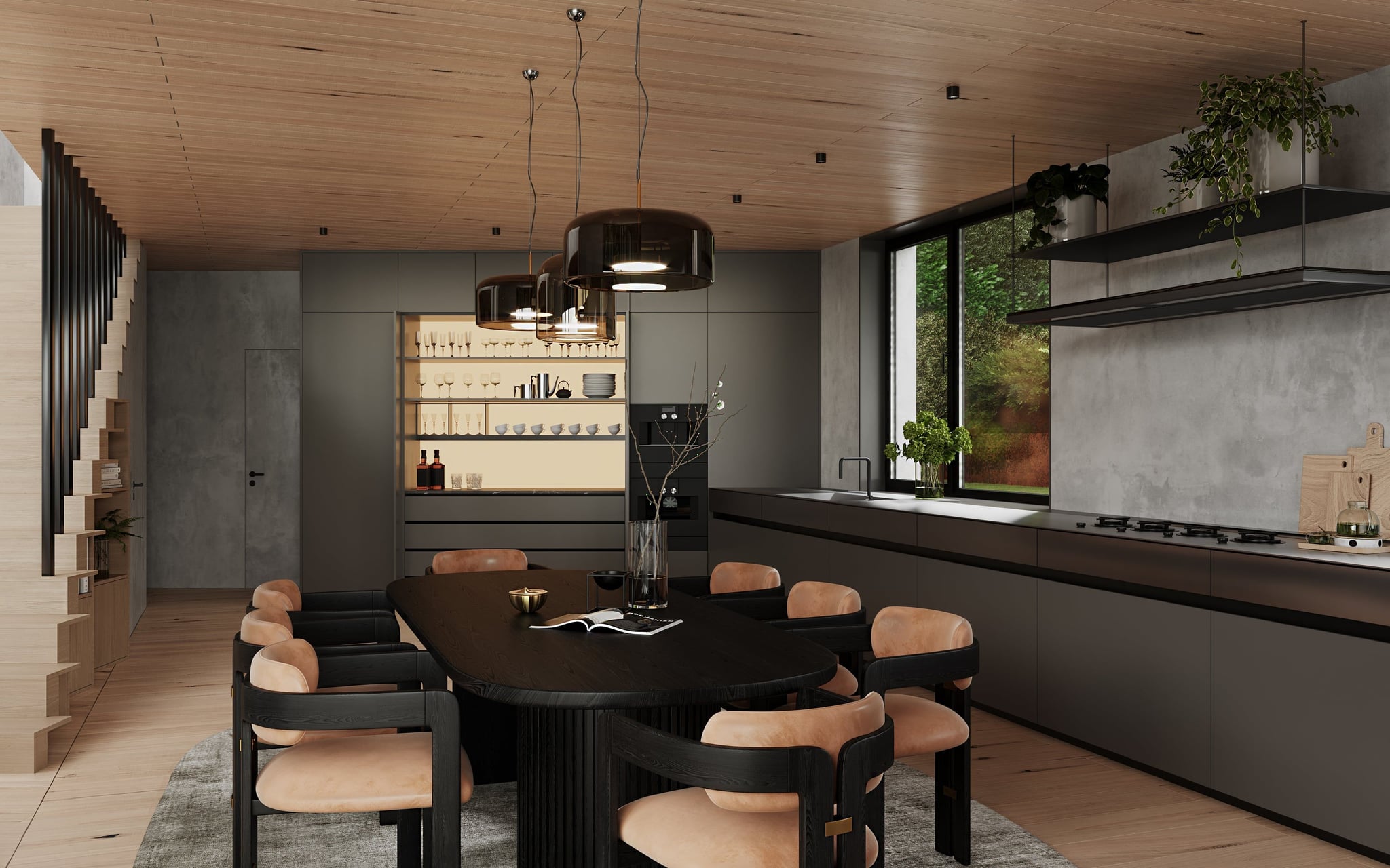 3D Interior visualization of Kitchen with dining space in one family house Berlin, Germnay 3D Interior visualization of Kitchen with dining space in one family house Berlin, Germnay