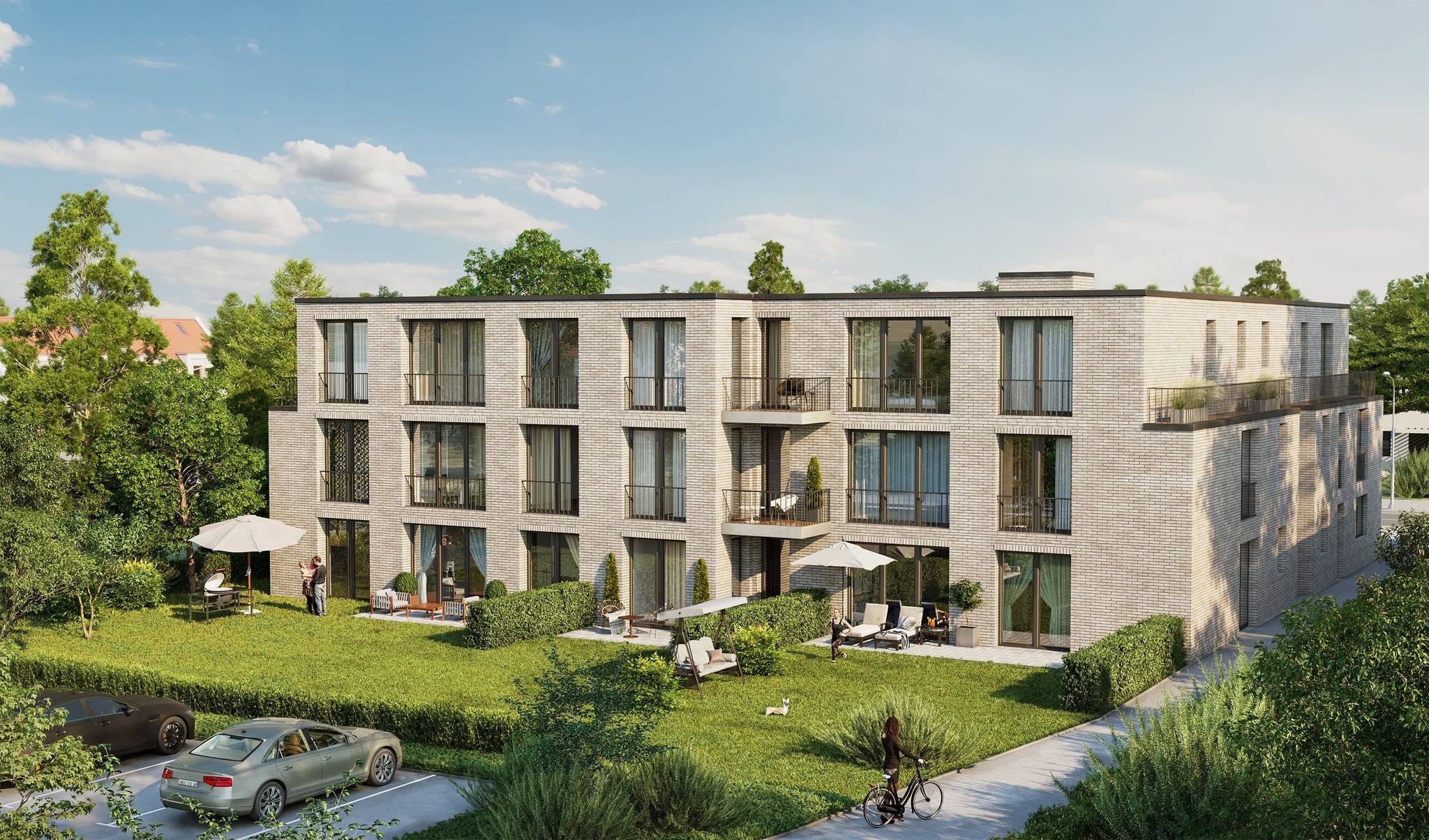 3D Außenvisualisierung des Neubau Gebäudes mit Garten in Hamburg Schnelsen Deutschland