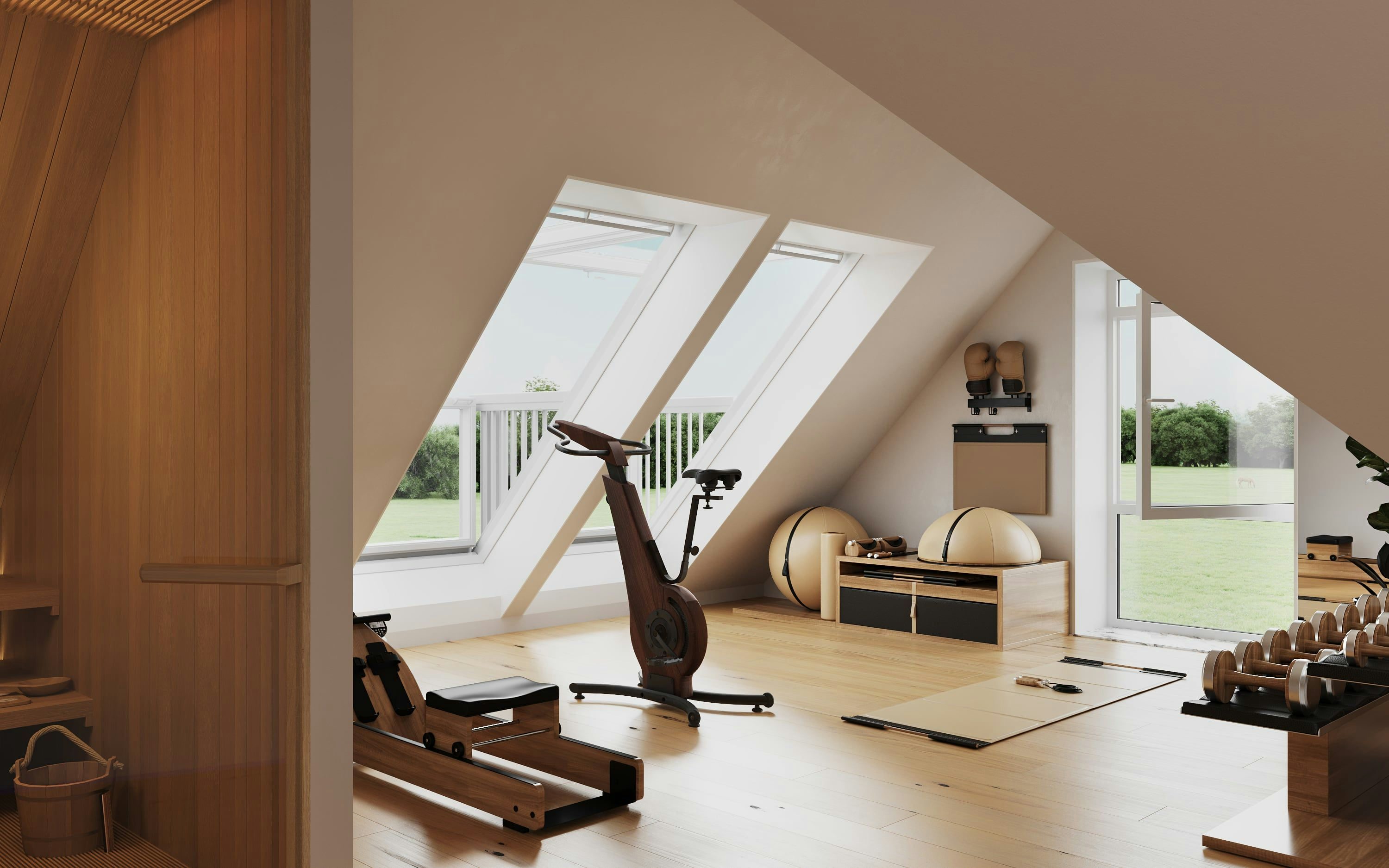 3D Innenvisualisierung eines privaten Fitness studios / Aktivitätsraums im Haus Hamburg, Deutschland