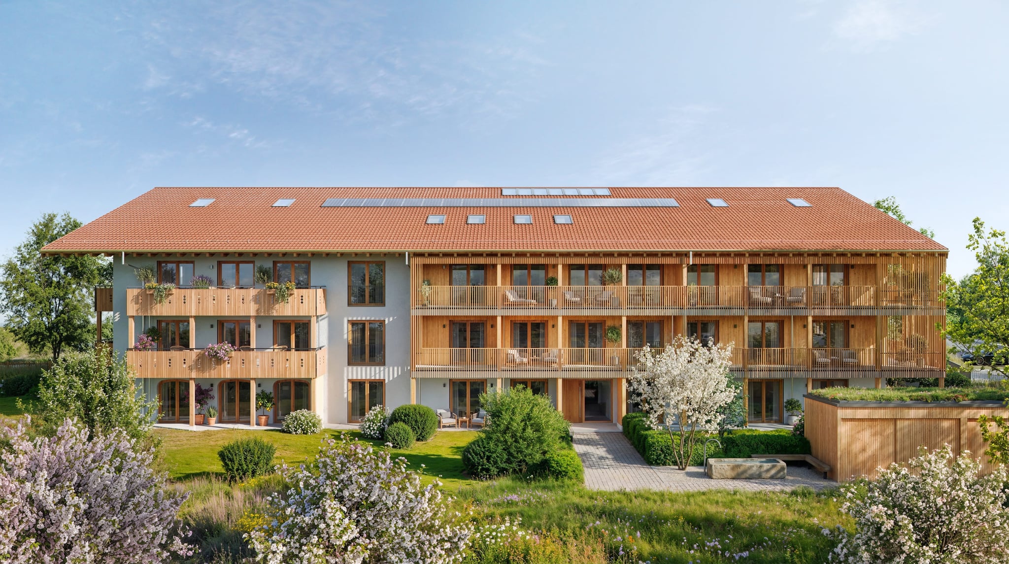 Zenznhof in Amerang: Gartenansicht mit Balkonen und Satteldach Zenznhof in Amerang: Gartenansicht mit Balkonen und Satteldach