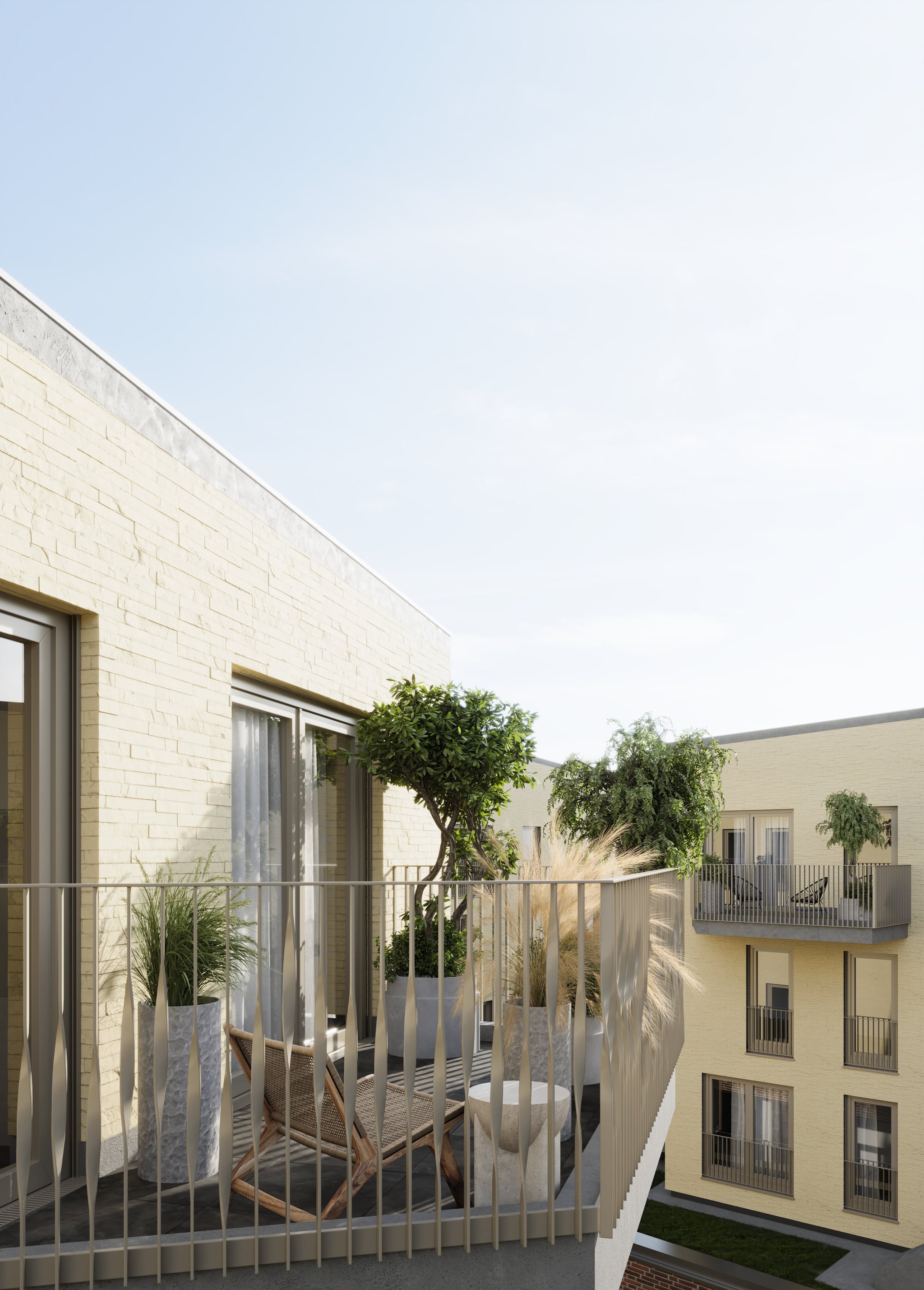 3D Exterior Visualization balcony in multi family apartment building Ratingen Germany 3D Exterior Visualization balcony in multi family apartment building Ratingen Germany