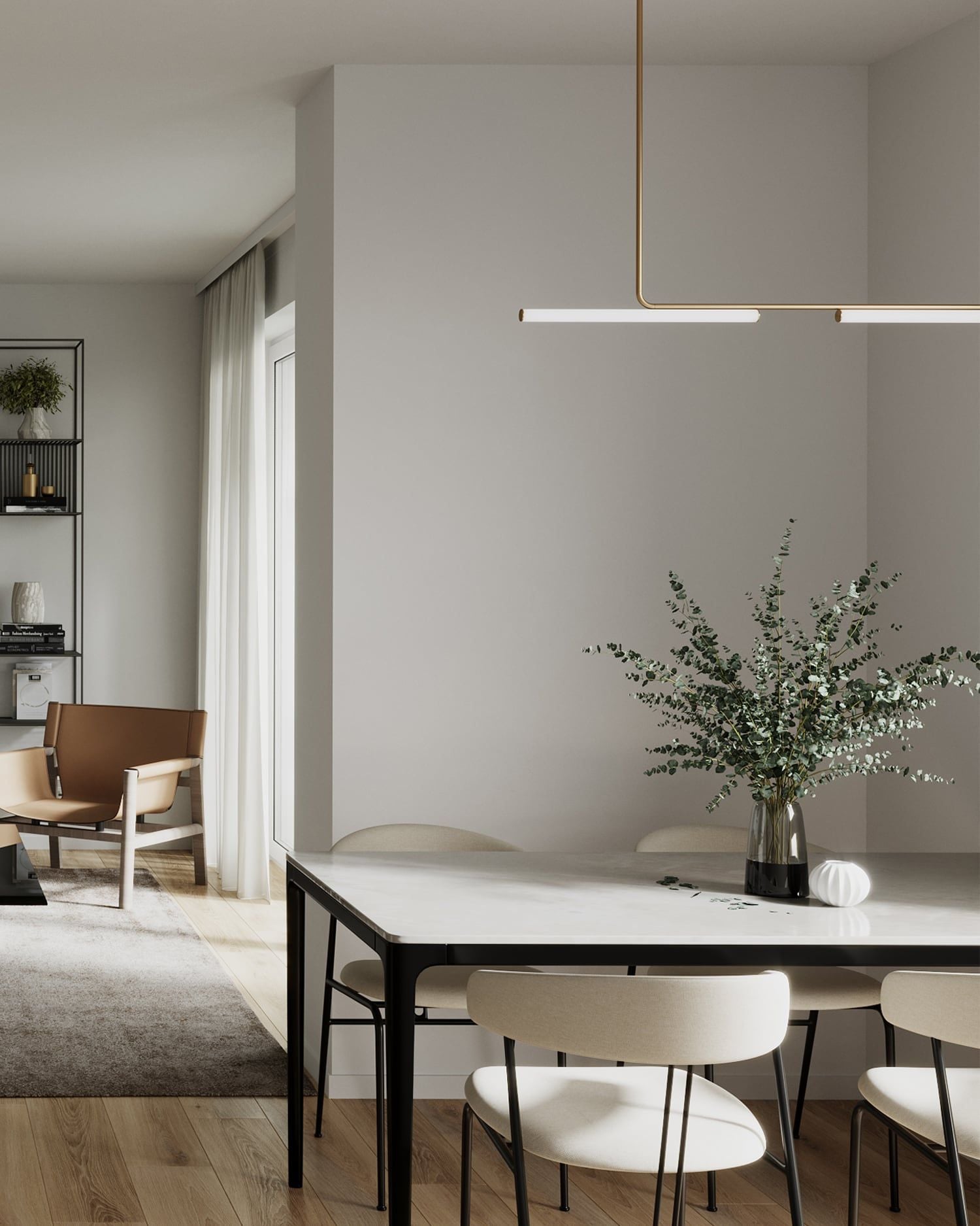 3D Innenraumvisualisierung des Essbereichs in einer Wohnung in Hamburg, Deutschland 3D Innenraumvisualisierung des Essbereichs in einer Wohnung in Hamburg, Deutschland