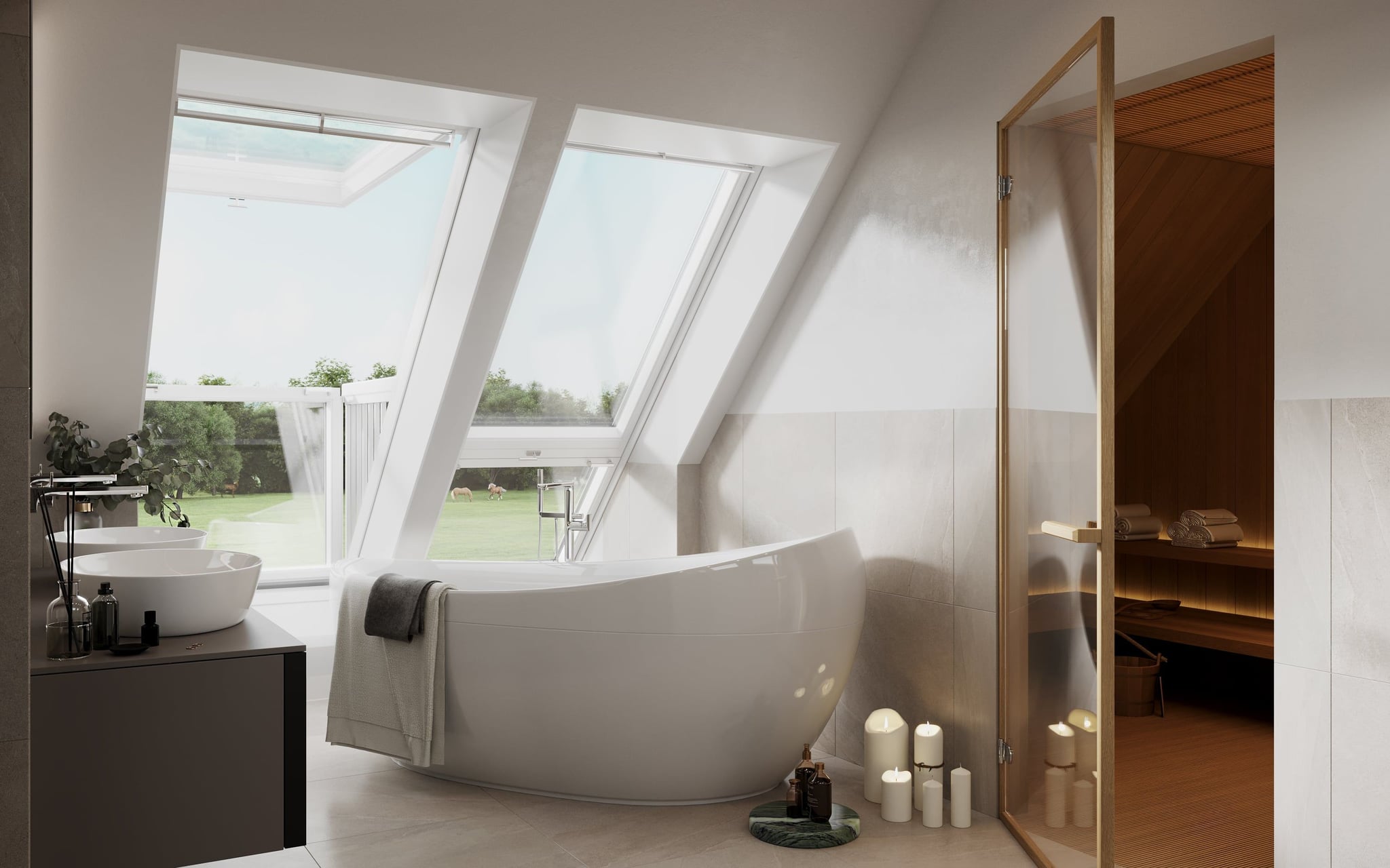 3D interior visualization of bathroom with sauna in Hamburg Germany 3D interior visualization of bathroom with sauna in Hamburg Germany