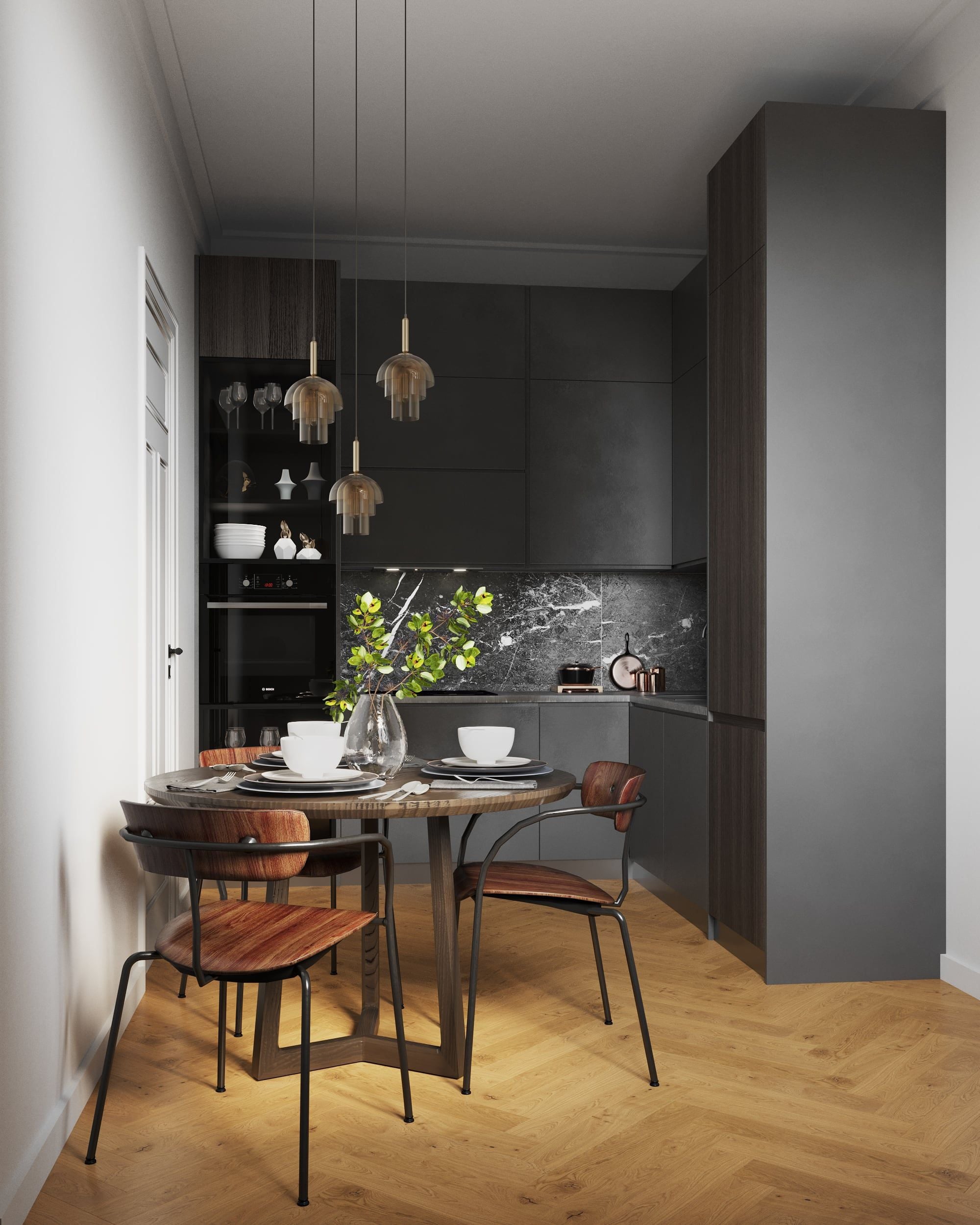 3D Architekturvisualisierung einer Küche mit Essbereich in einer kleinen Wohnung in der Hindenburgstraße Erlangen, Deutschland 3D Architekturvisualisierung einer Küche mit Essbereich in einer kleinen Wohnung in der Hindenburgstraße Erlangen, Deutschland