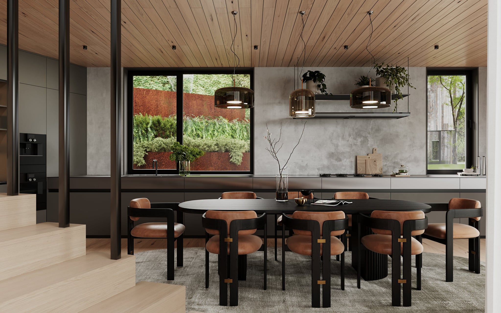 3D architectural Interior visualization of Kitchen with dining space in one family house Berlin, Germnay 3D architectural Interior visualization of Kitchen with dining space in one family house Berlin, Germnay