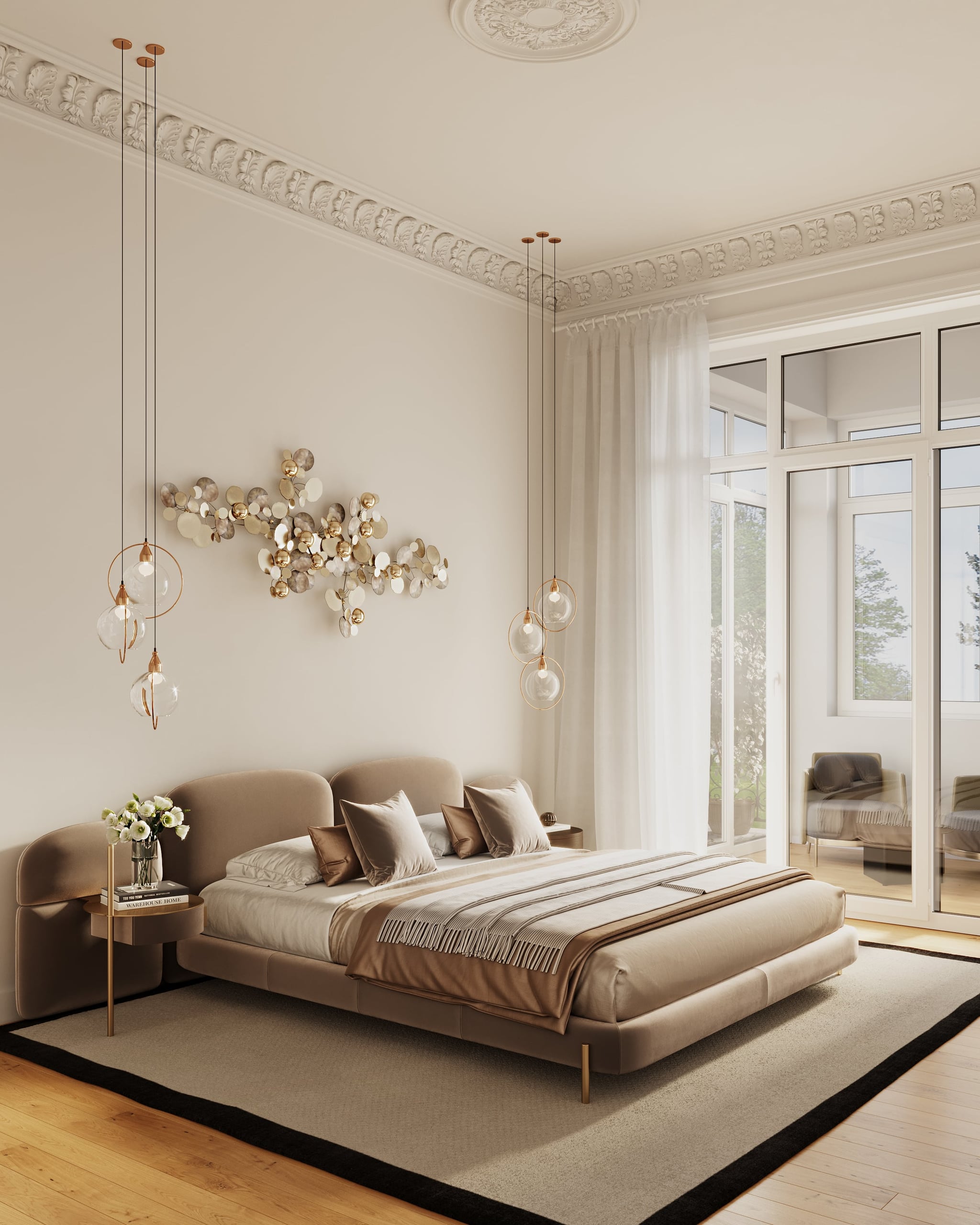 3D Interior Visualization of master bedroom in renovated historical apartment in Fliederstrasse, Hamburg 3D Interior Visualization of master bedroom in renovated historical apartment in Fliederstrasse, Hamburg