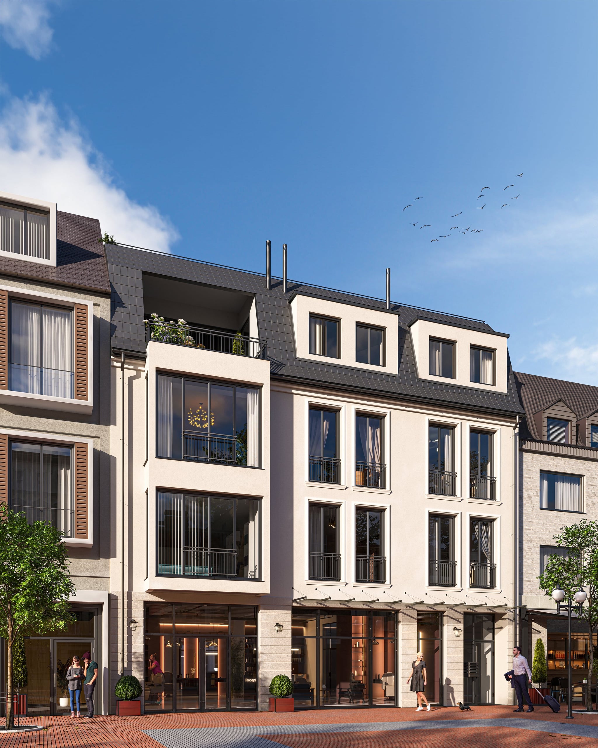 3D Exterior Visualization of the historical building with the business space in Hilden, Germany 3D Exterior Visualization of the historical building with the business space in Hilden, Germany