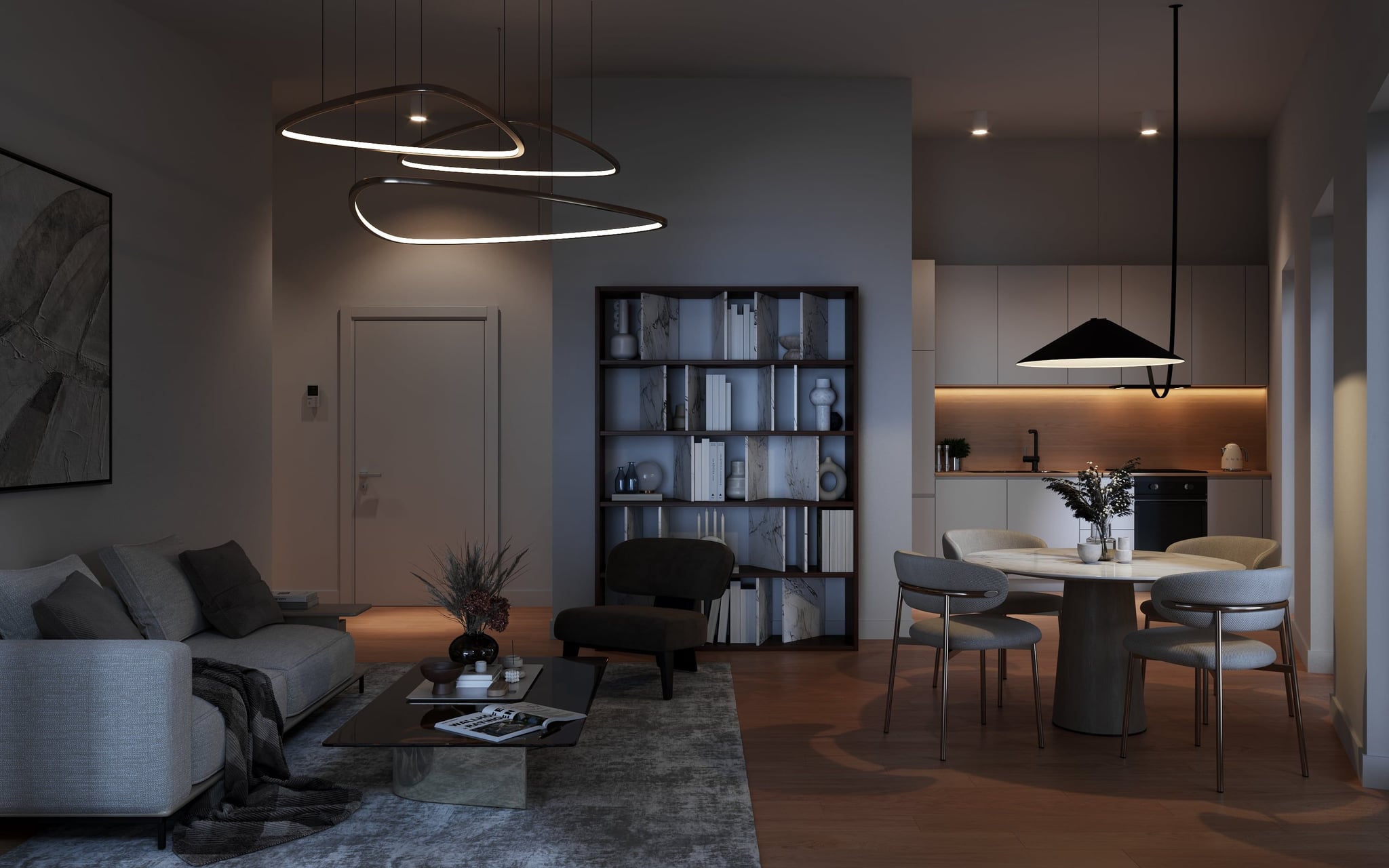 3D Interior Visualization Living room with kitchen and dining area Ratingen Germany 3D Interior Visualization Living room with kitchen and dining area Ratingen Germany