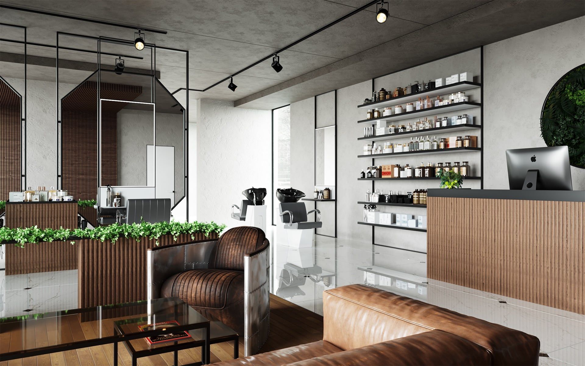 Concept 3D interior visualization of the business property turned into barbershop in Berlin, Germany Concept 3D interior visualization of the business property turned into barbershop in Berlin, Germany