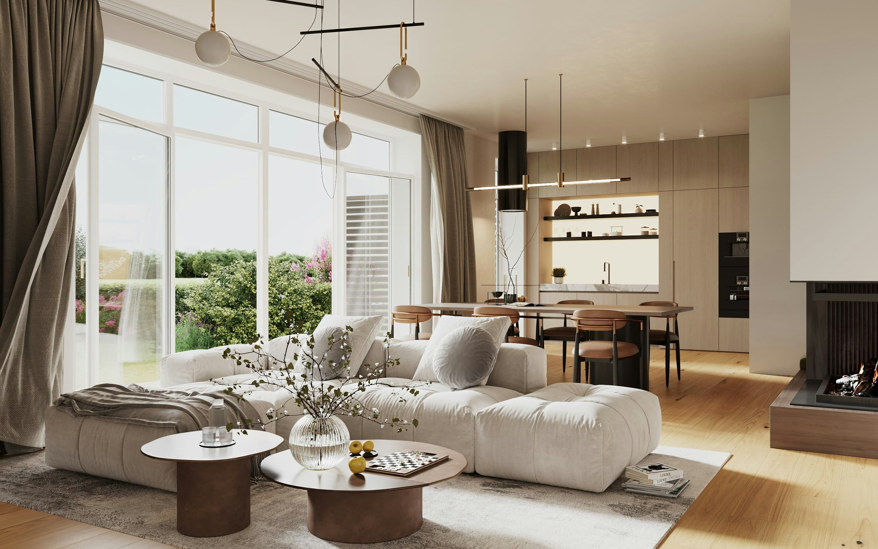 3D Interior Visualization Living room with a backyard Hamburg Germany