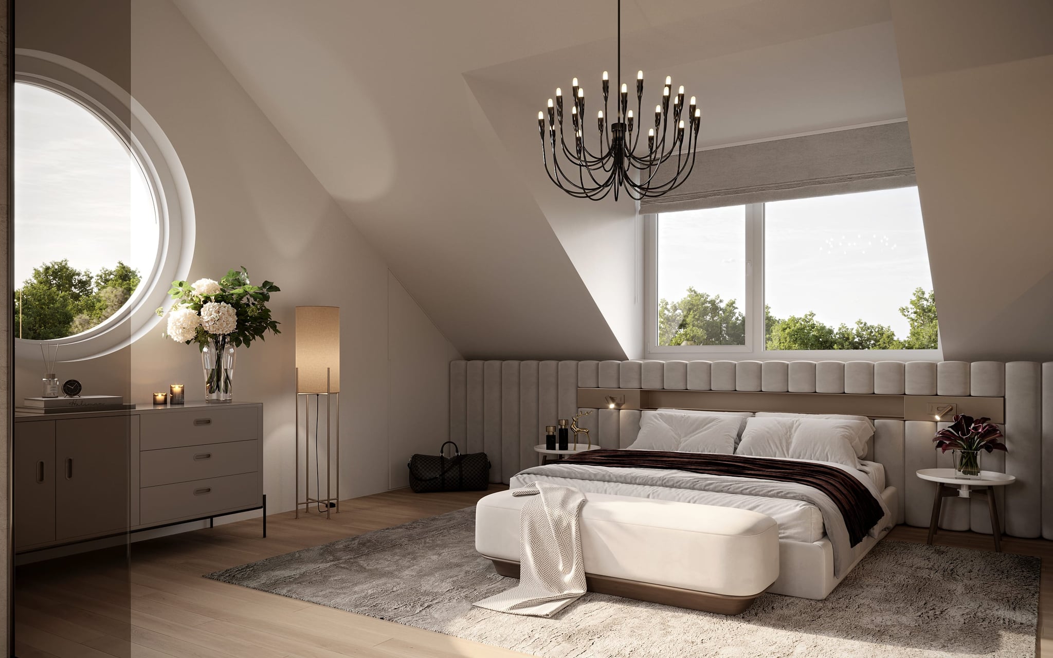 Bedroom visualization in the Pembaursrasse project, showcasing a cozy and luxurious space. Bedroom visualization in the Pembaursrasse project, showcasing a cozy and luxurious space.