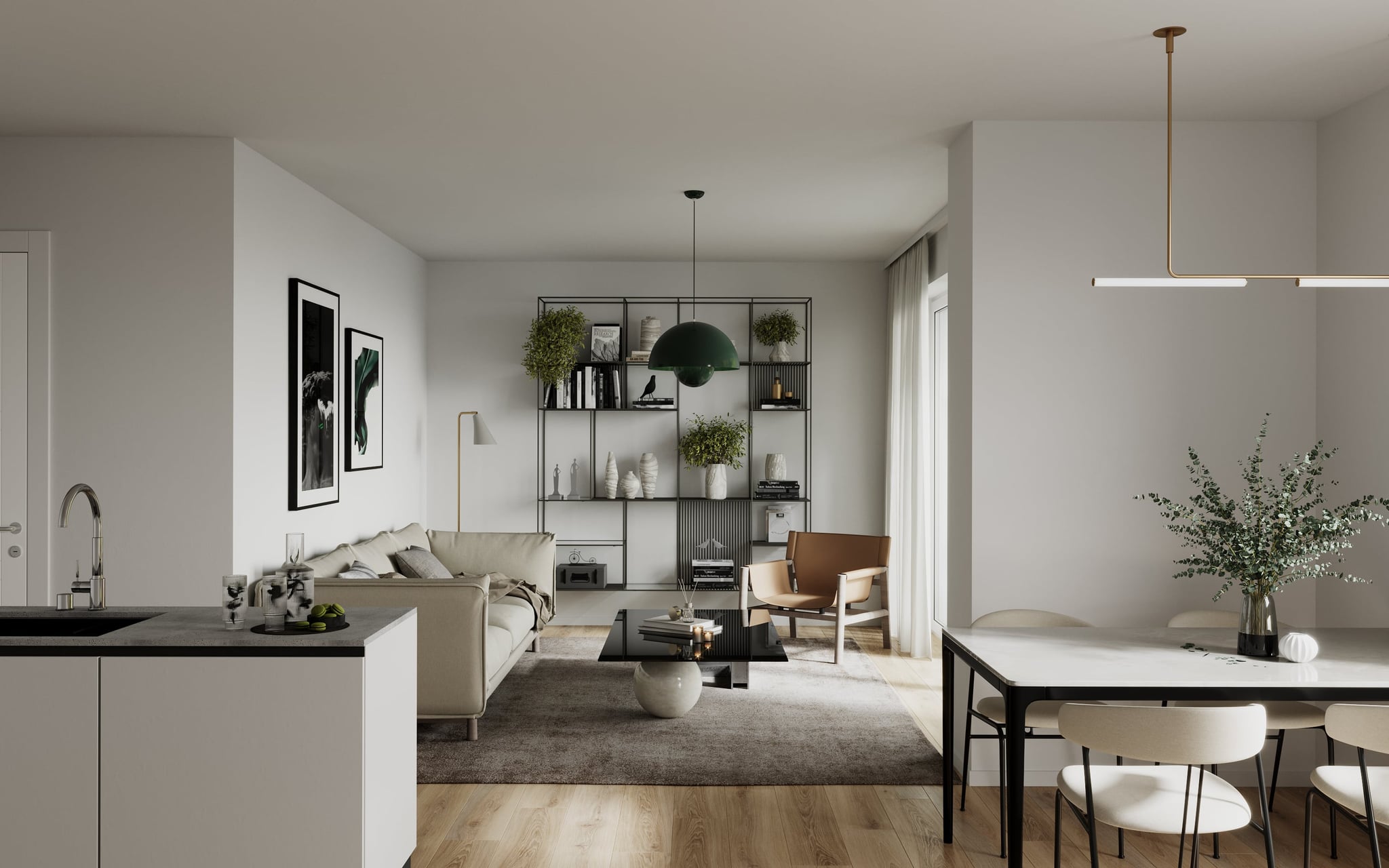 3D Innenvisualisierung eines Wohnzimmers mit Essbereich und Küche in Grothwisch Hamburg, Deutschland 3D Innenvisualisierung eines Wohnzimmers mit Essbereich und Küche in Grothwisch Hamburg, Deutschland