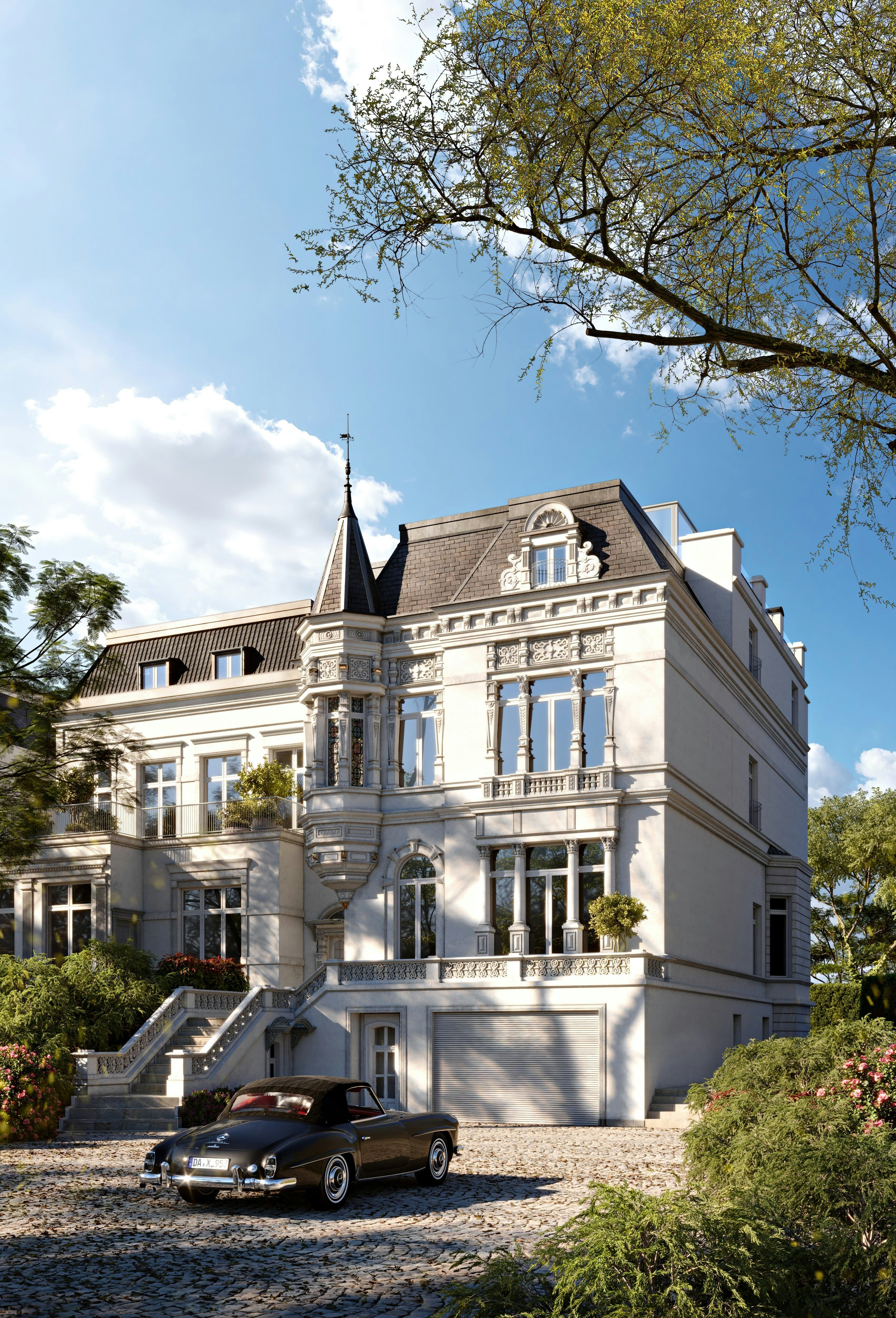 3D Außen Visualisierung einer renovierten Einfamilien villa in Hamburg, Deutschland