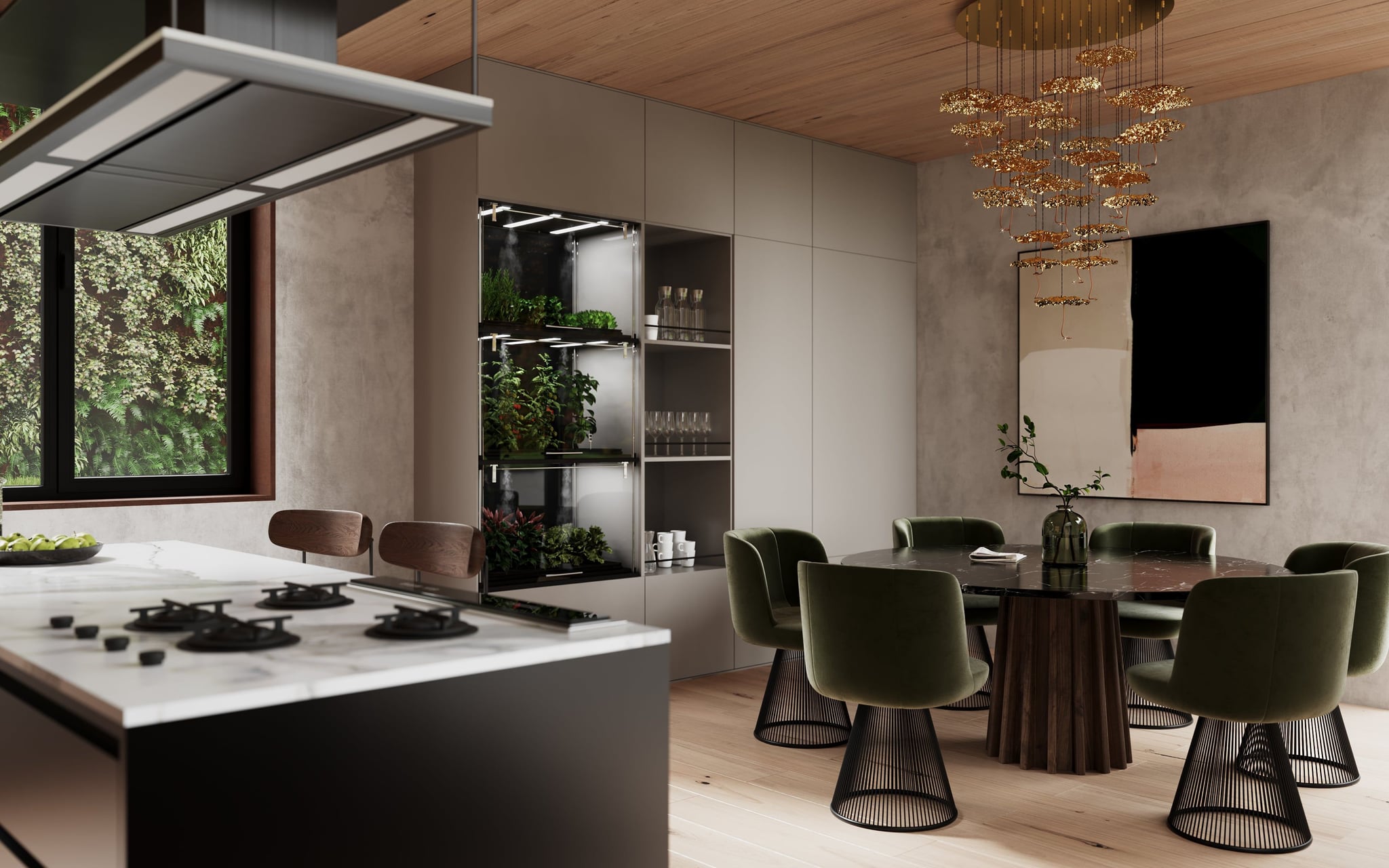 3D Interior Visualization of dining room with hydroponics in private house Berlin, Germnay 3D Interior Visualization of dining room with hydroponics in private house Berlin, Germnay