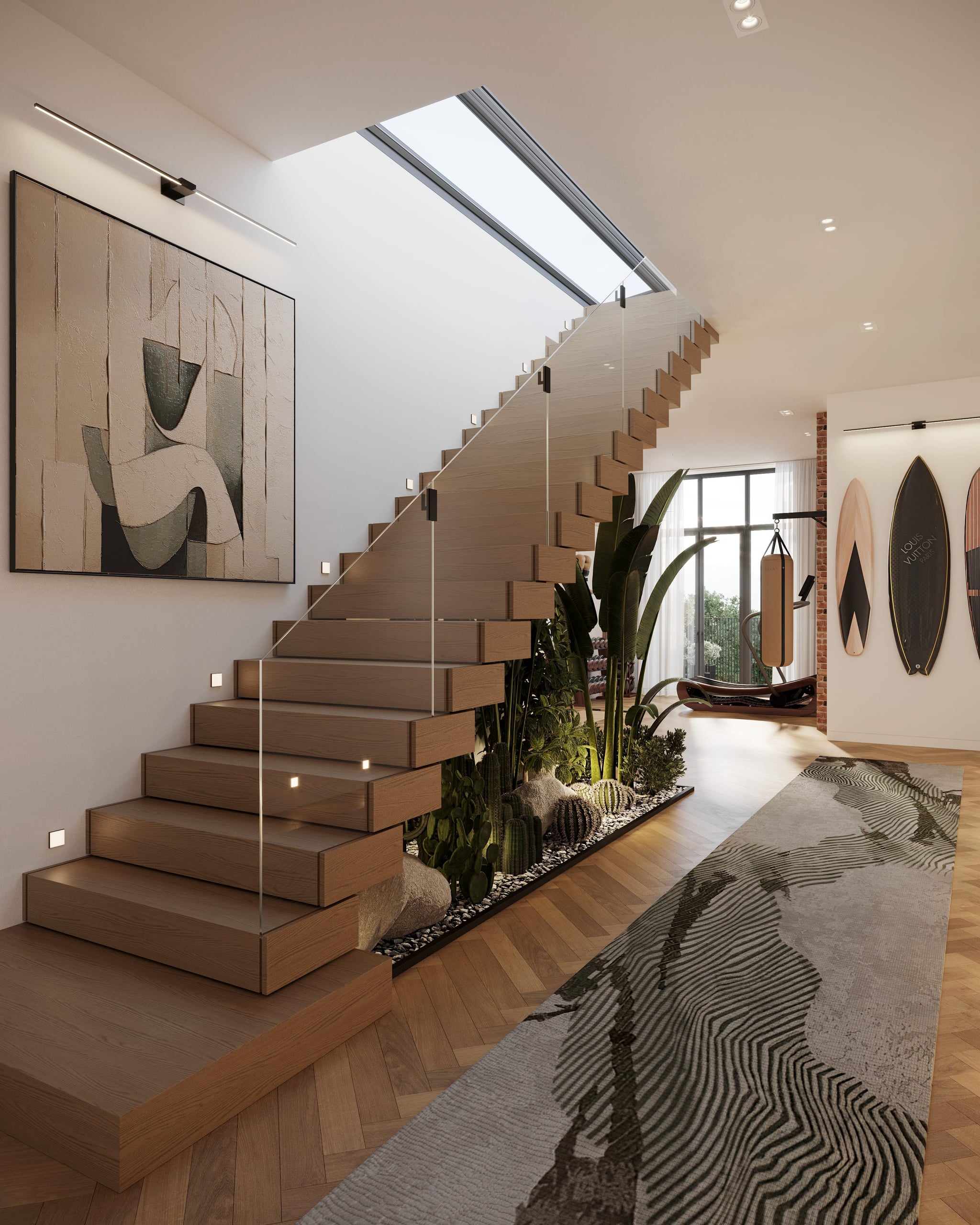 3D rendering of a living room interior in the Kreuzgasse multifamily housing project, featuring modern furnishings and large windows with natural light. 3D rendering of a living room interior in the Kreuzgasse multifamily housing project, featuring modern furnishings and large windows with natural light.