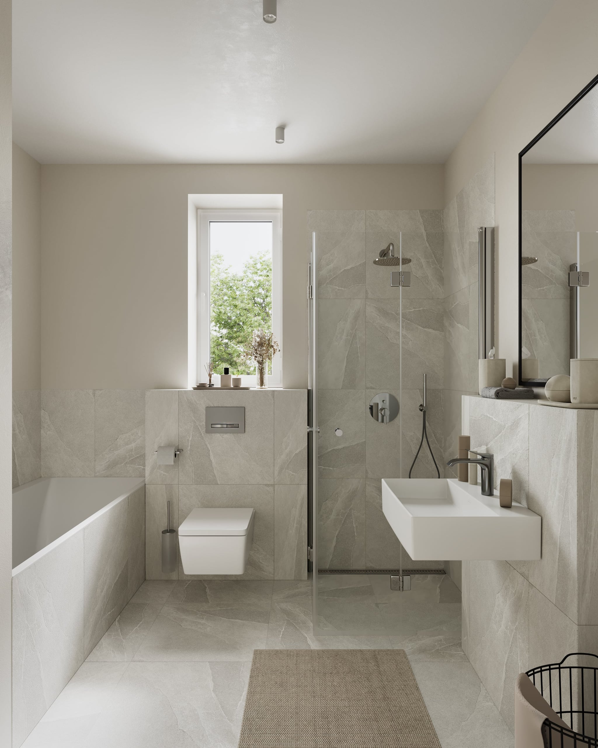 3D Architektur Innenraumvisualisierung eines Badezimmers mit Badewanne und Dusche, Hamburg, Deutschland 3D Architektur Innenraumvisualisierung eines Badezimmers mit Badewanne und Dusche, Hamburg, Deutschland