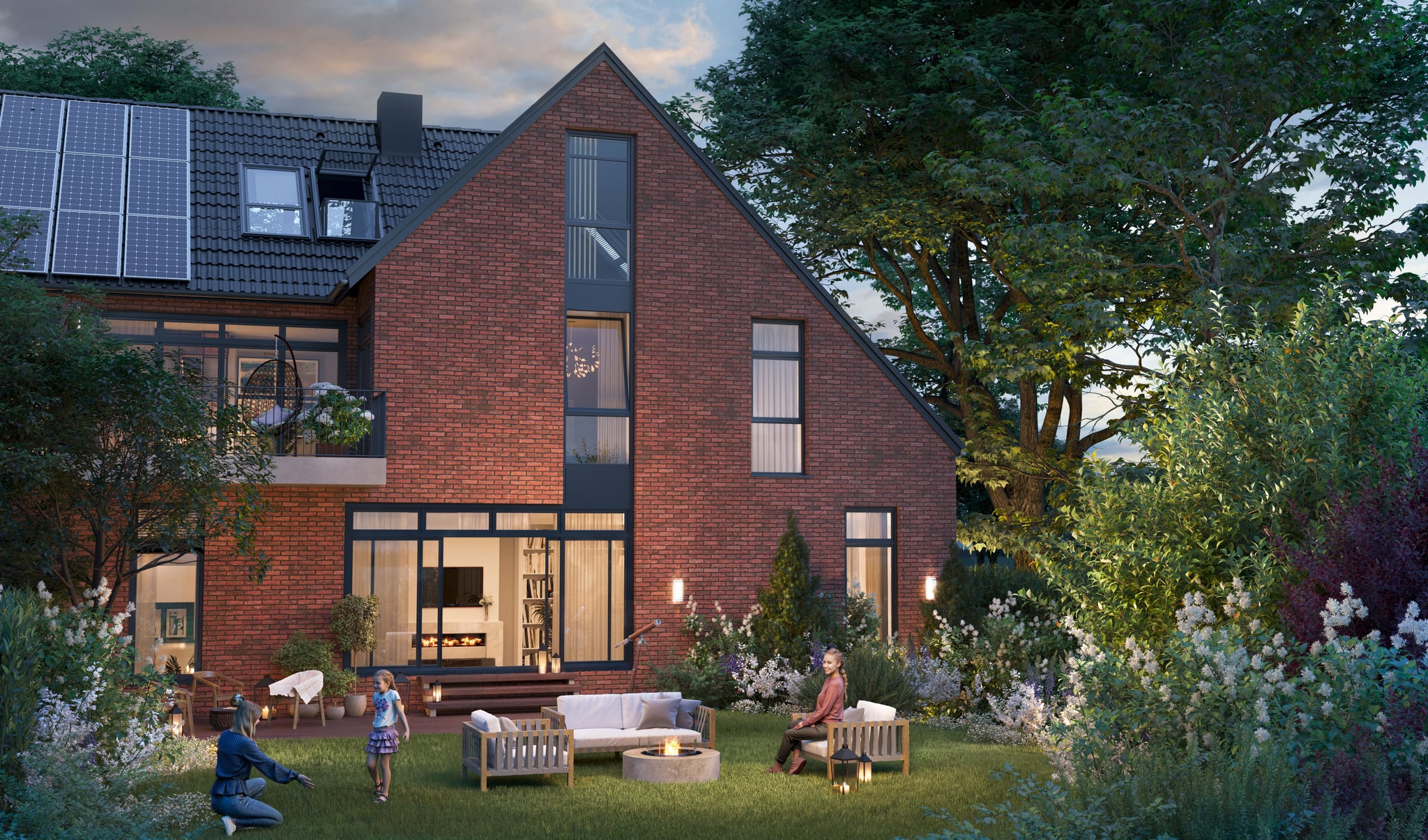 3D Exterior Visualization of a one half family house with a garden, Hamburg Germany 3D Exterior Visualization of a one half family house with a garden, Hamburg Germany