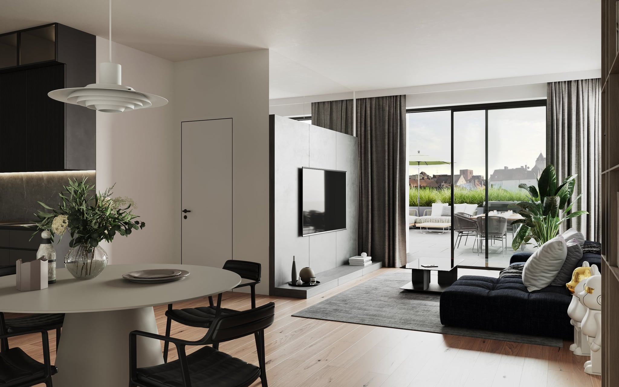 3D Interior visualisation renovation of living room with roof terrace in Forchheim Germany 3D Interior visualisation renovation of living room with roof terrace in Forchheim Germany