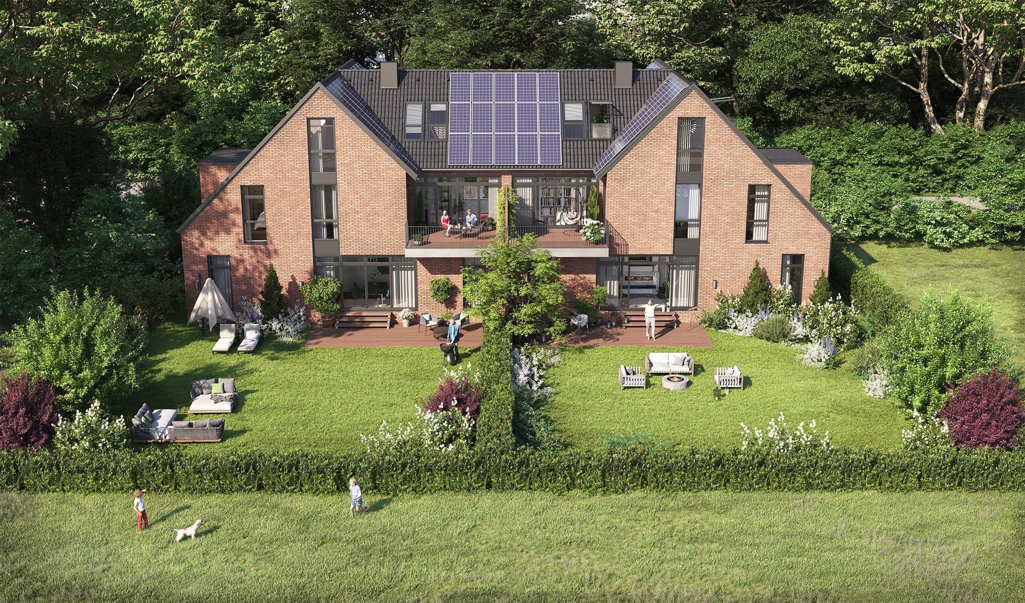 3D Exterior Visualization of a family house with a garden and field, Hamburg Germany 3D Exterior Visualization of a family house with a garden and field, Hamburg Germany