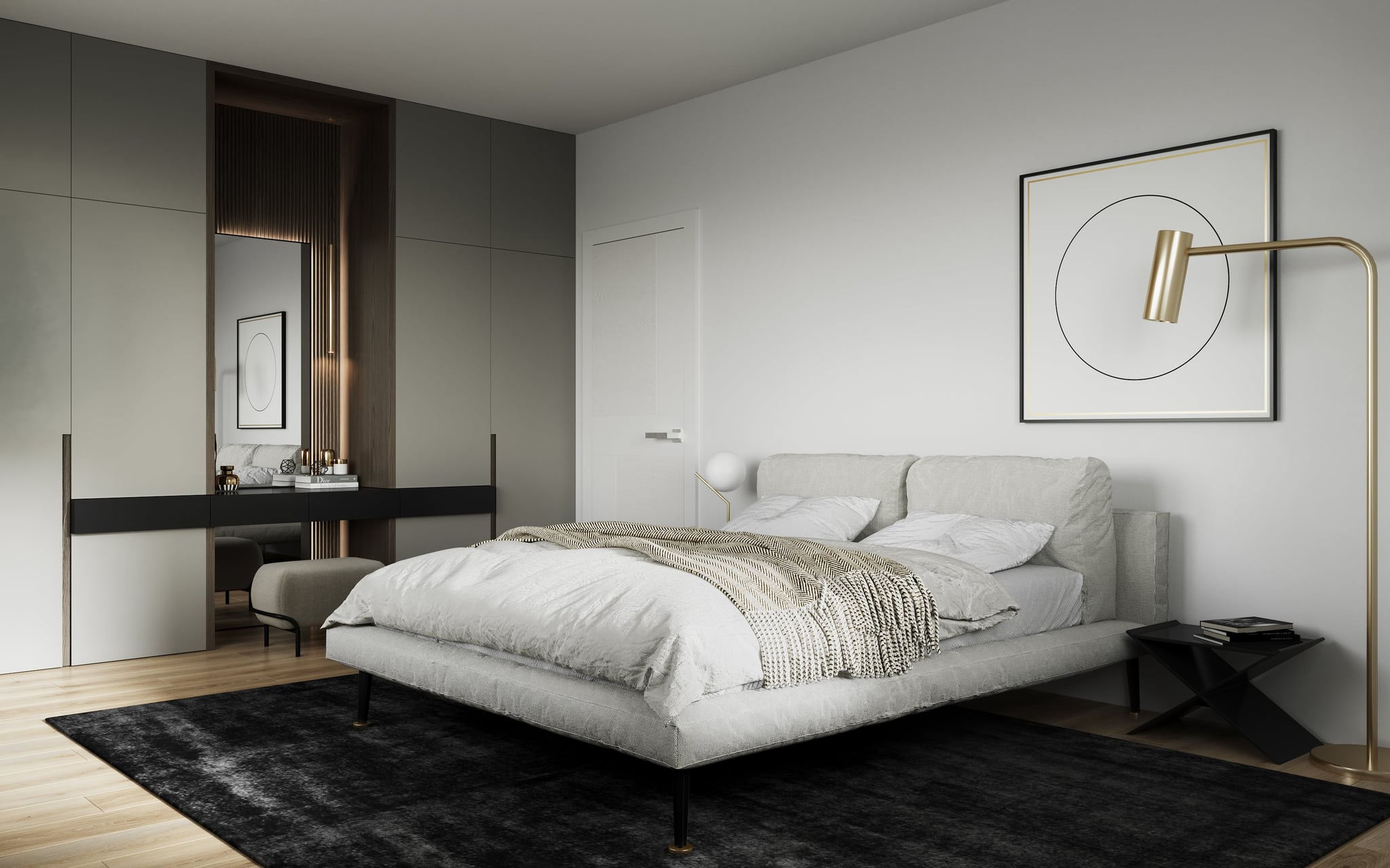 3D Interior Visualization of master bedroom in the new multi family house in Frohmestraße Hamburg Germany 3D Interior Visualization of master bedroom in the new multi family house in Frohmestraße Hamburg Germany