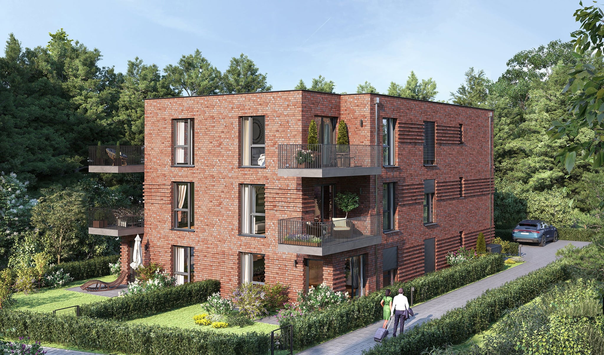 3D Architektur Außenvisualisierung eines Mehrfamilienhauses mit Privatgarten, Hamburg, Deutschland 3D Architektur Außenvisualisierung eines Mehrfamilienhauses mit Privatgarten, Hamburg, Deutschland