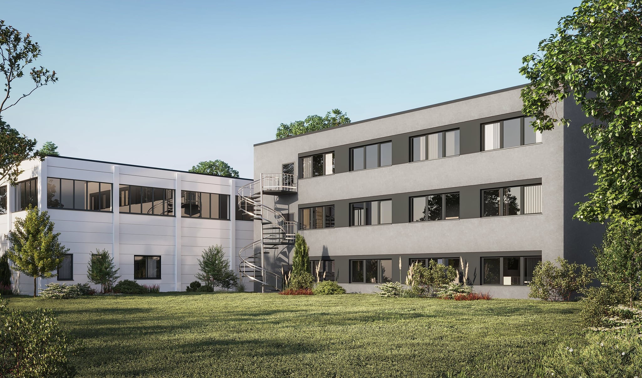 3D Architekturvisualisierung der Renovierung des Bürogebäudes mit Hinterhof in Lemgo, Deutschland 3D Architekturvisualisierung der Renovierung des Bürogebäudes mit Hinterhof in Lemgo, Deutschland